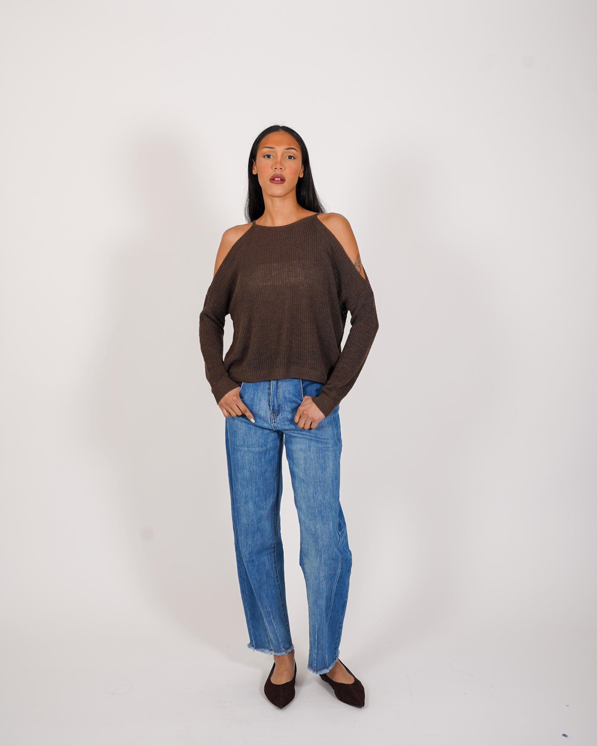Maglia girocollo con spacco sulle spalle in cotone - Zuleika