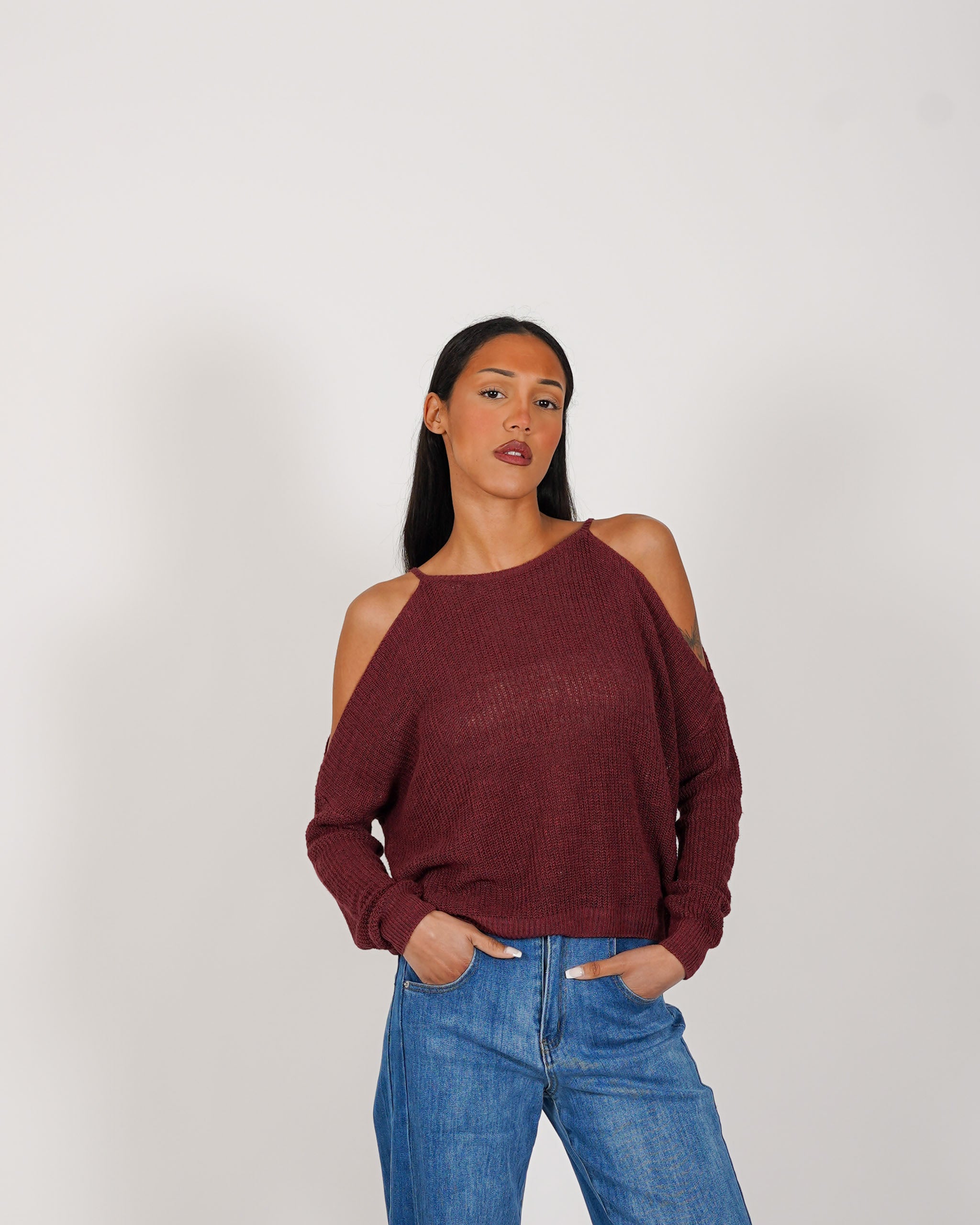 Maglia girocollo con spacco sulle spalle in cotone - Zuleika