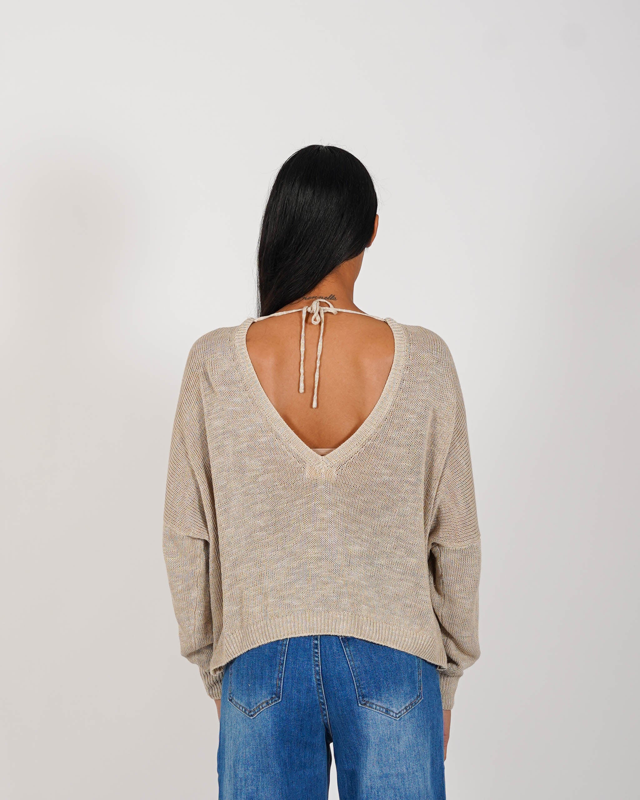 Maglia girocollo con scollo sul retro in cotone - Valchiria