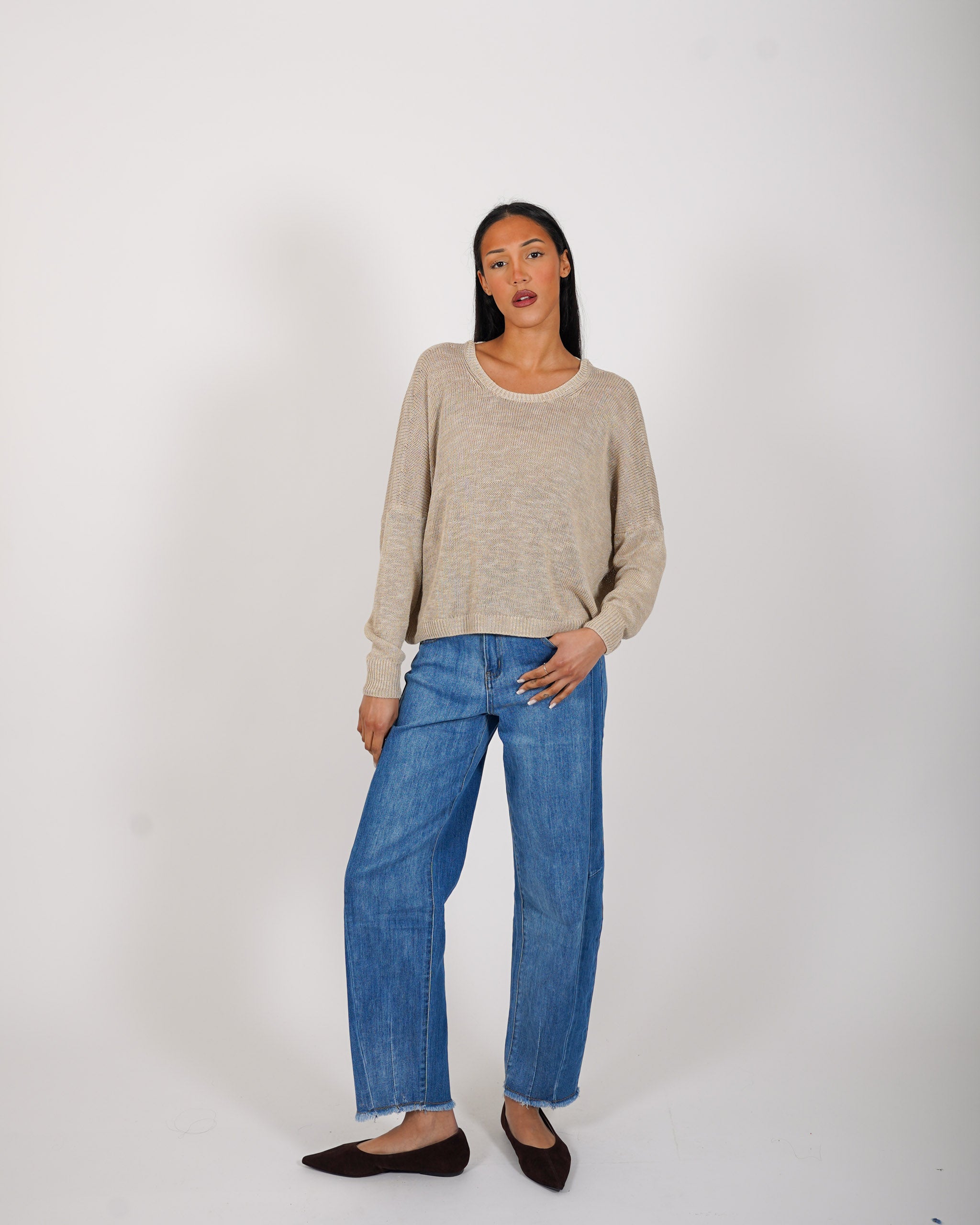 Maglia girocollo con scollo sul retro in cotone - Valchiria