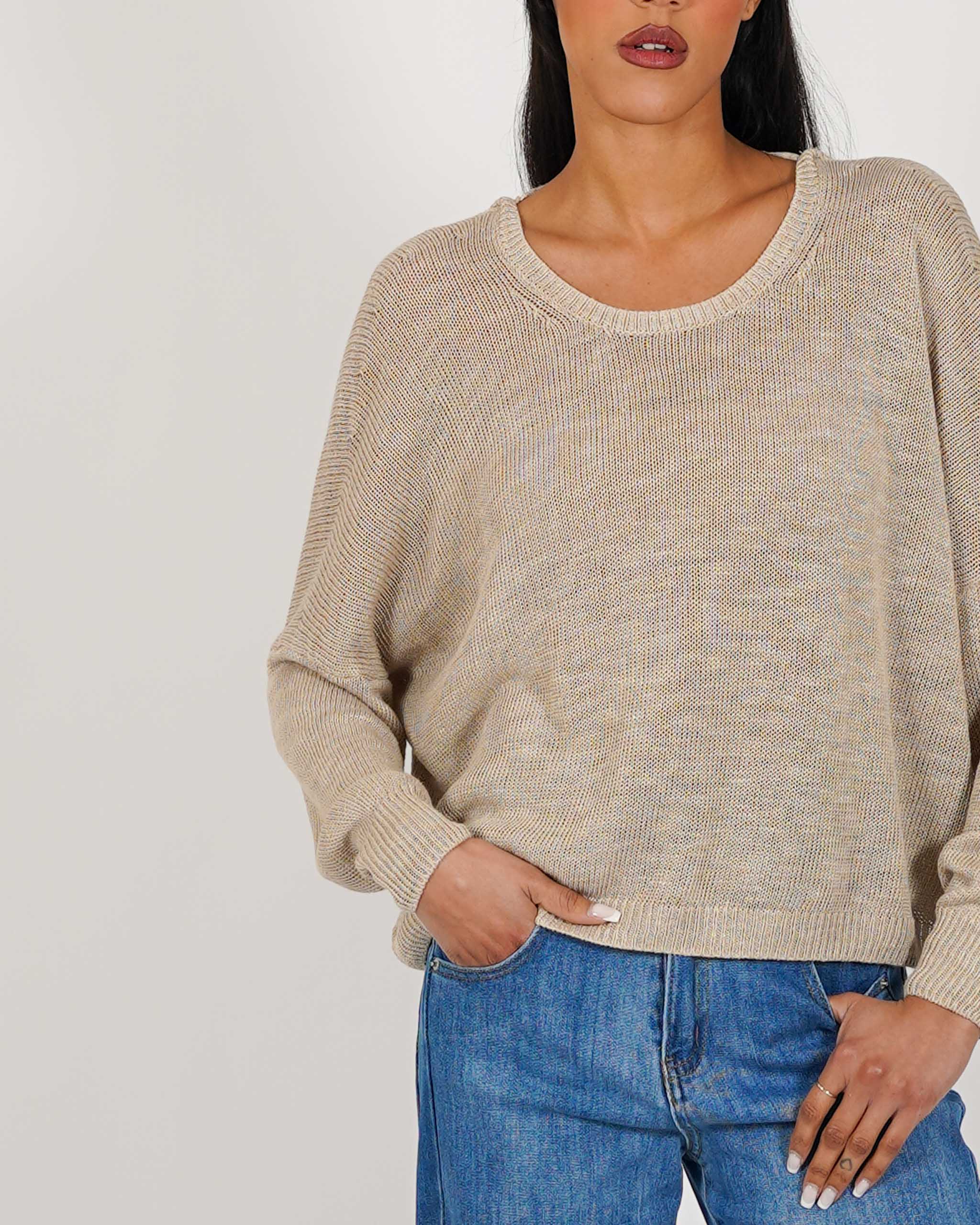 Maglia girocollo con scollo sul retro in cotone - Valchiria