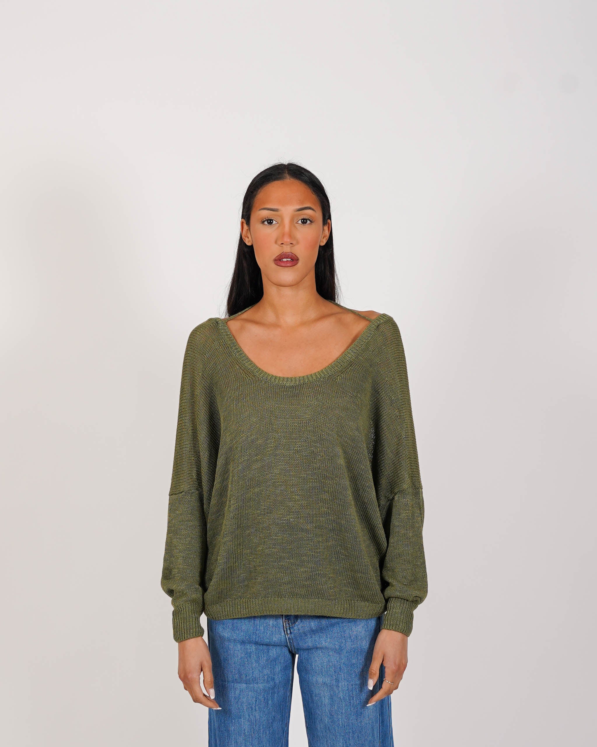 Maglia girocollo con scollo sul retro in cotone - Valchiria