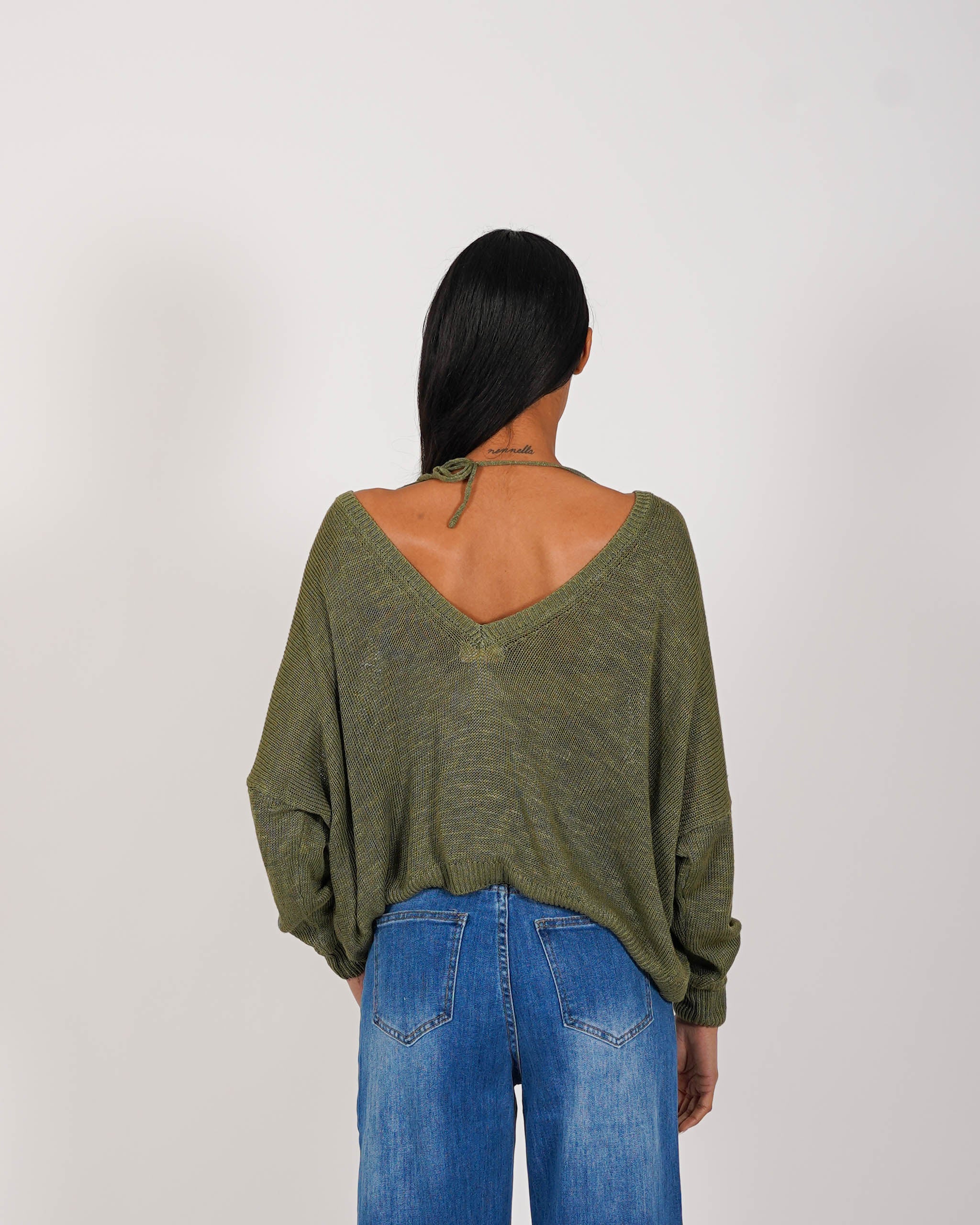 Maglia girocollo con scollo sul retro in cotone - Valchiria