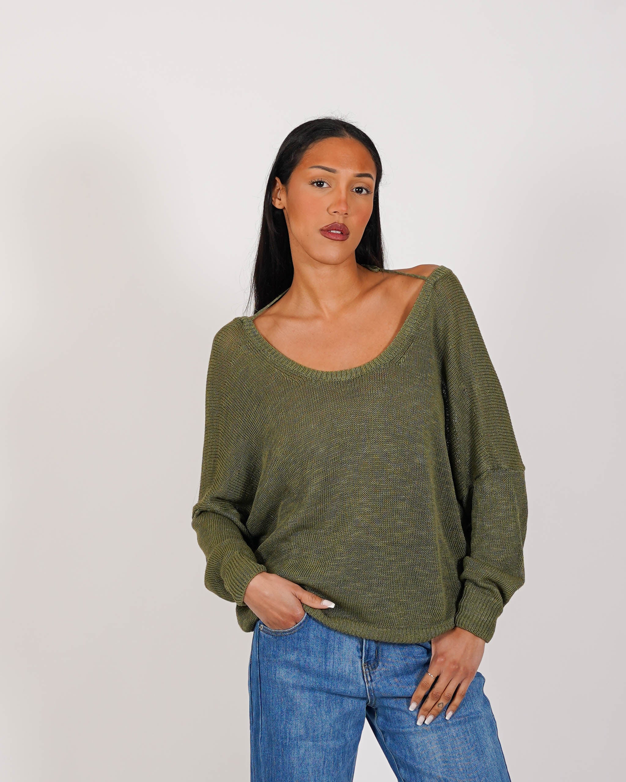 Maglia girocollo con scollo sul retro in cotone - Valchiria