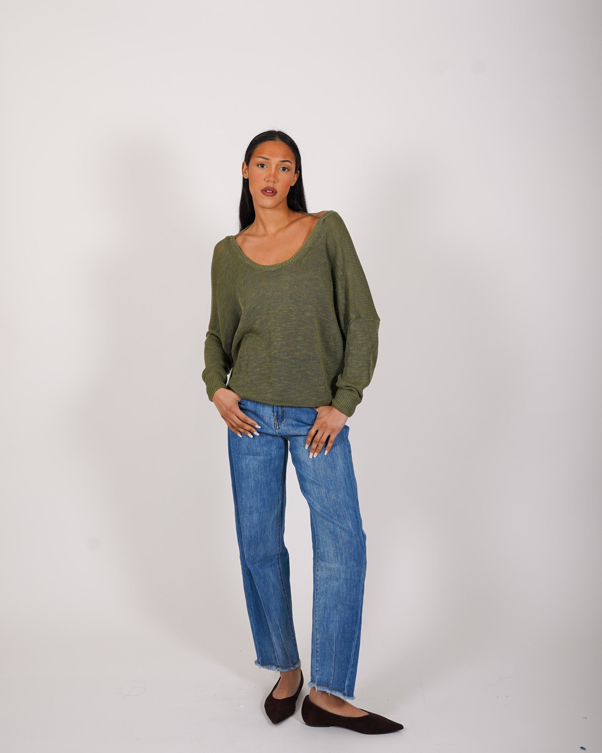 Maglia girocollo con scollo sul retro in cotone - Valchiria