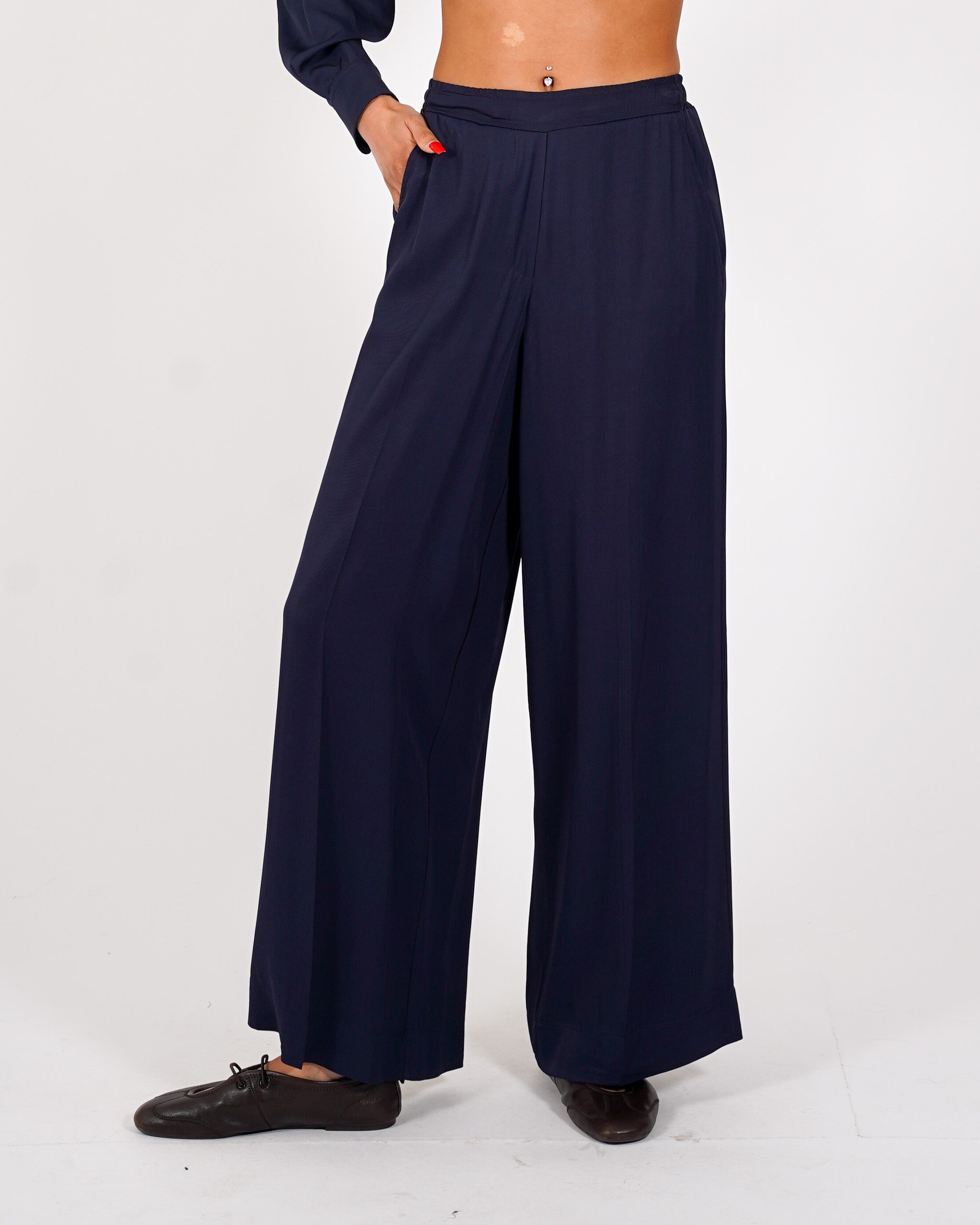 Pantaloni felpa con baschina e gamba larga - Gandolfa