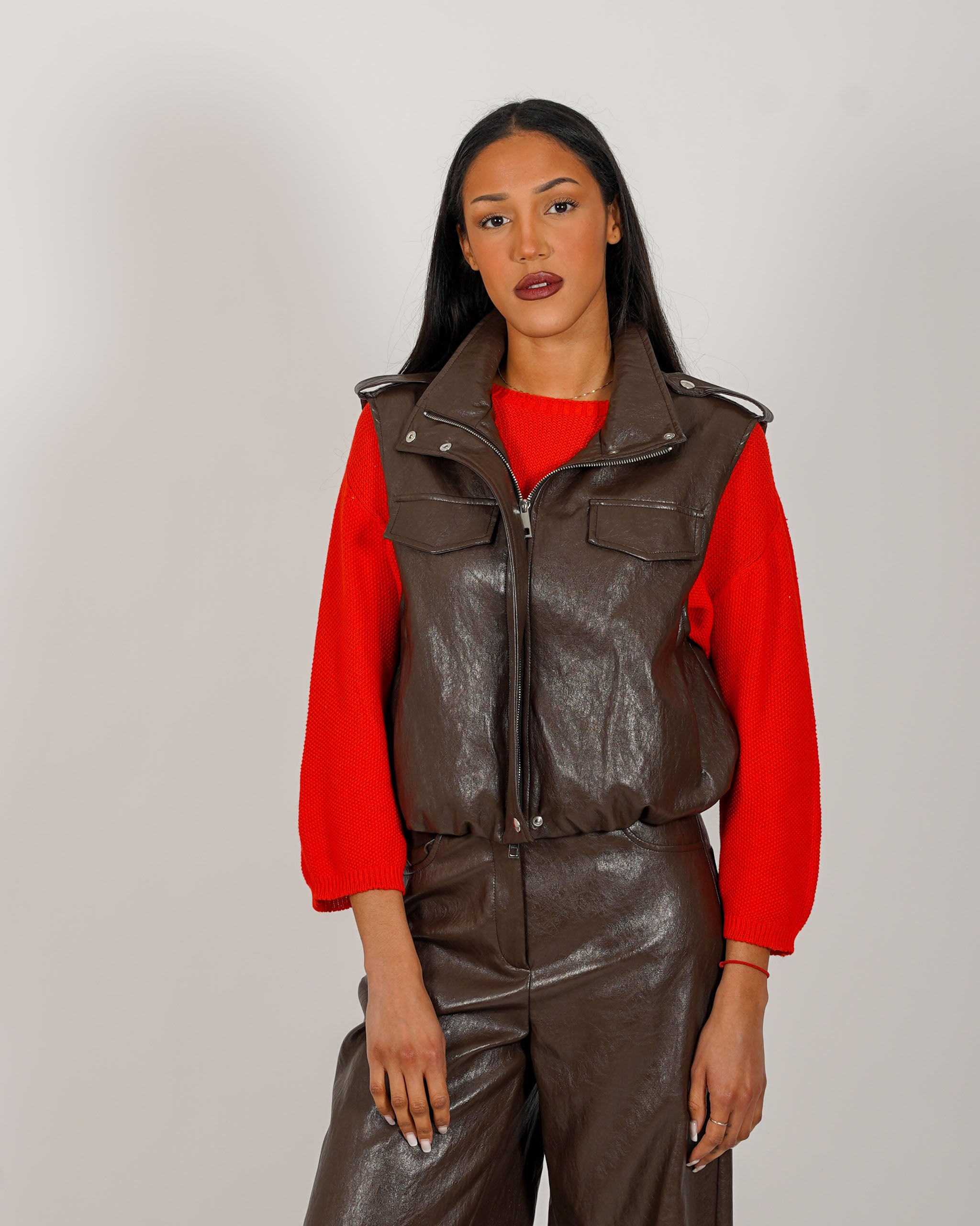 Gilet over in ecopelle stropicciata - Paladina