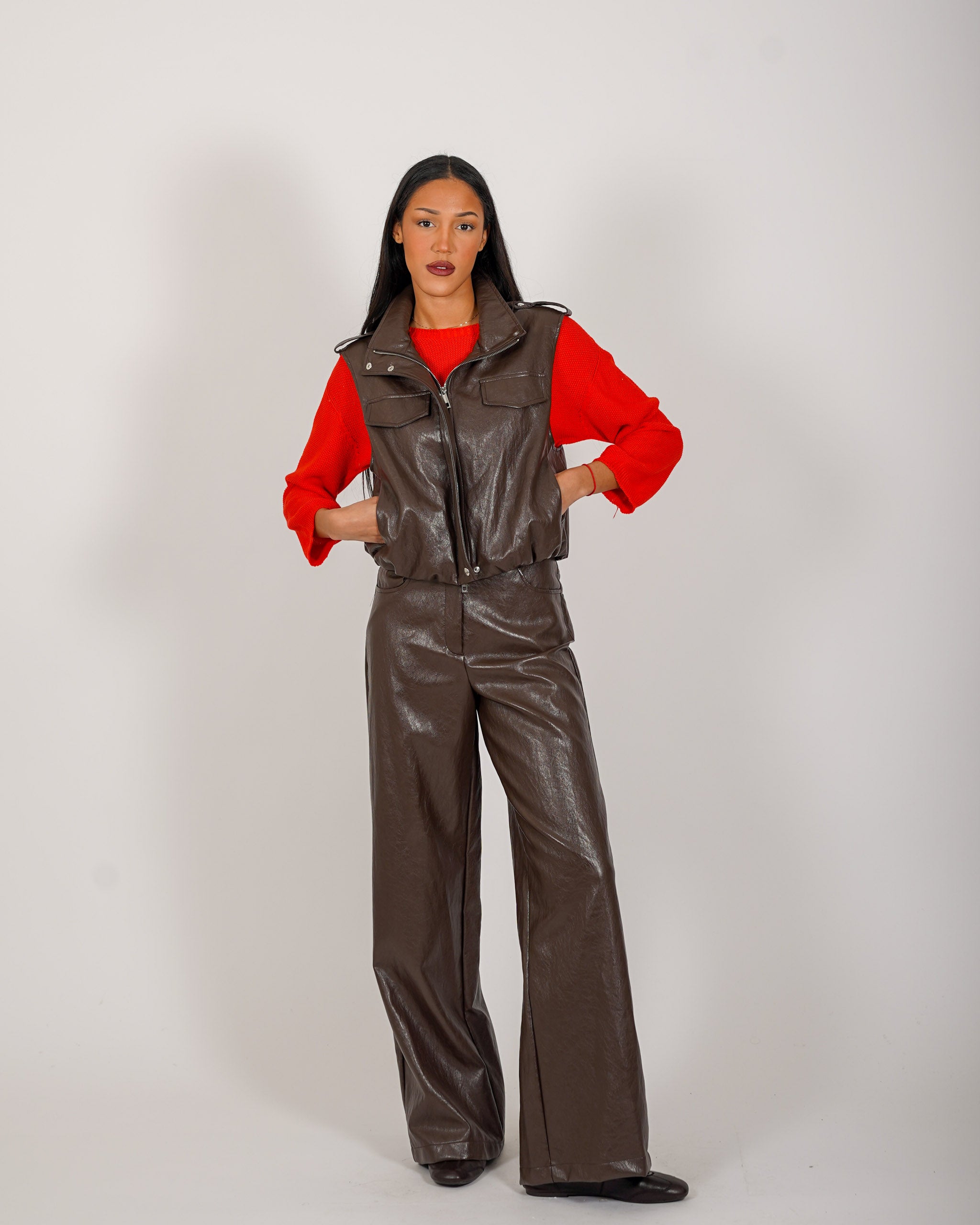 Gilet over in ecopelle stropicciata - Paladina