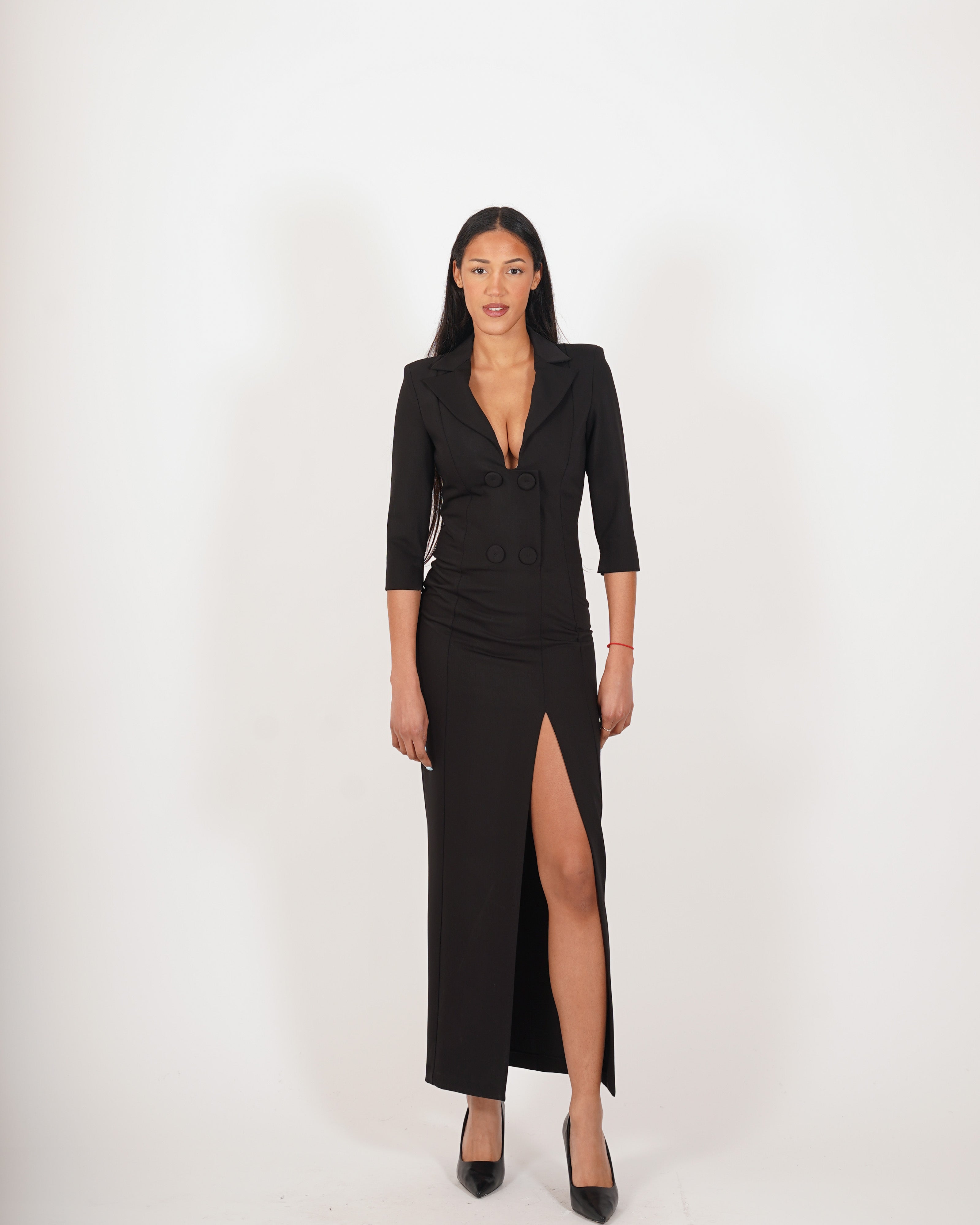 Abito slim con spacco frontale in eco fibra - Taylor