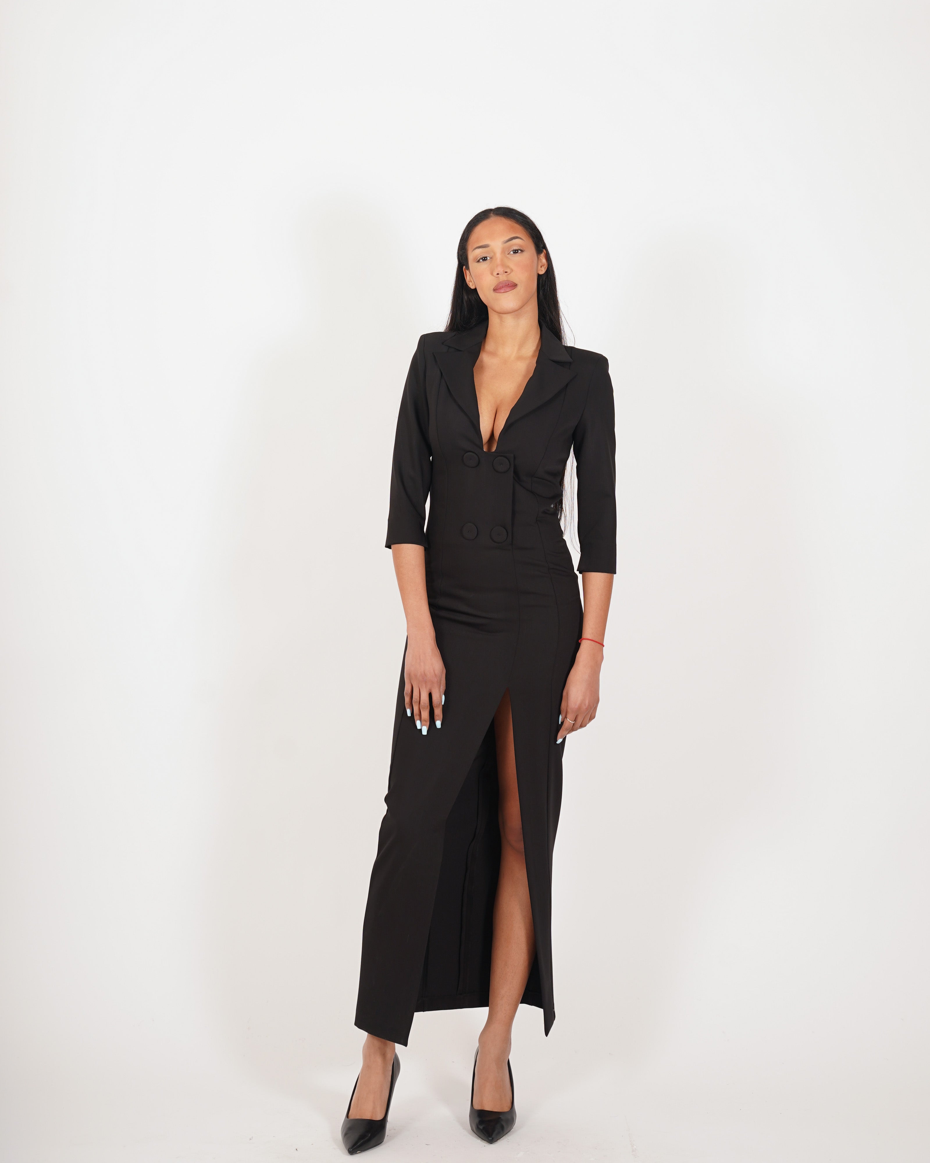 Abito slim con spacco frontale in eco fibra - Taylor