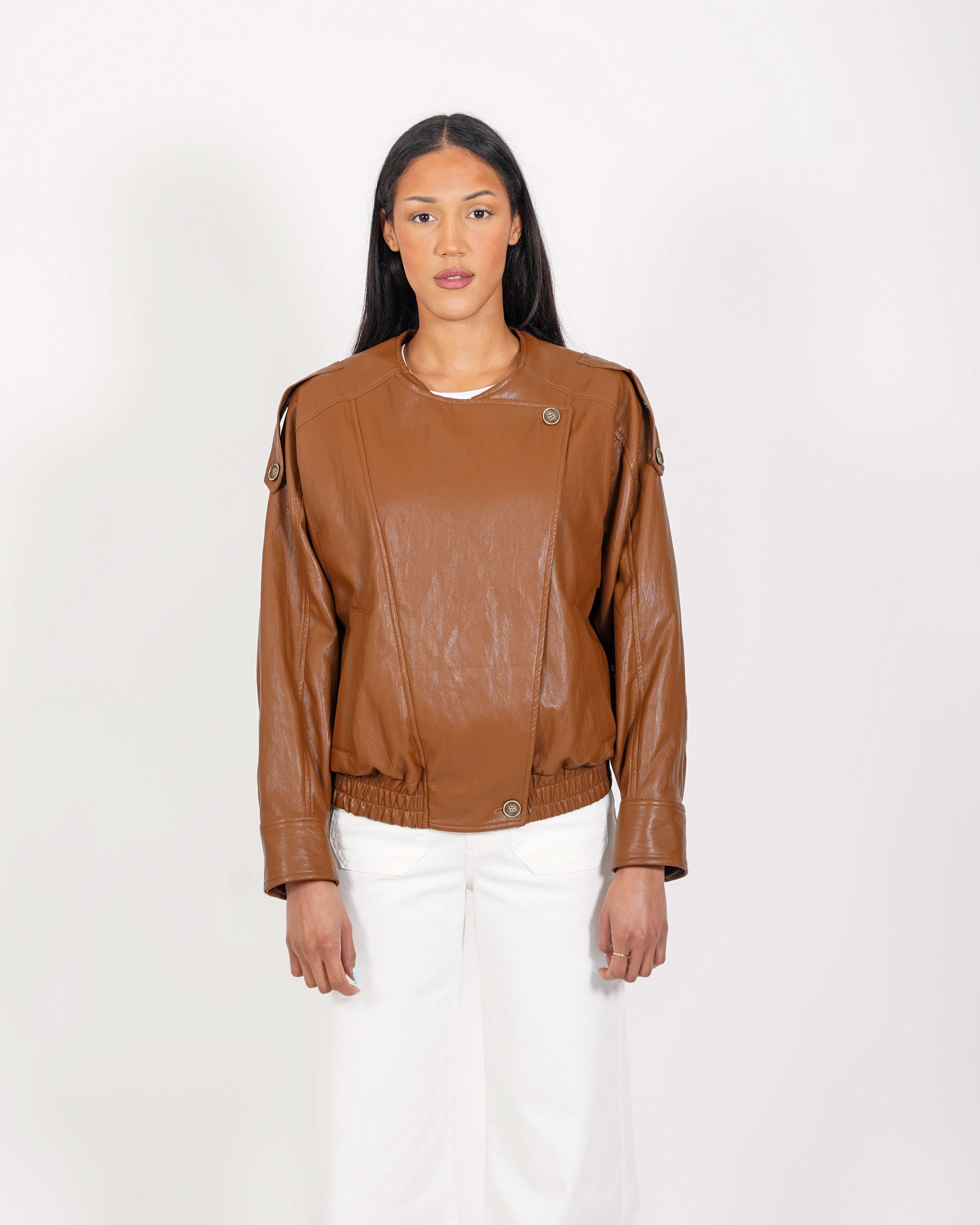 Bomber girocollo over in ecopelle stropicciata - Magnete