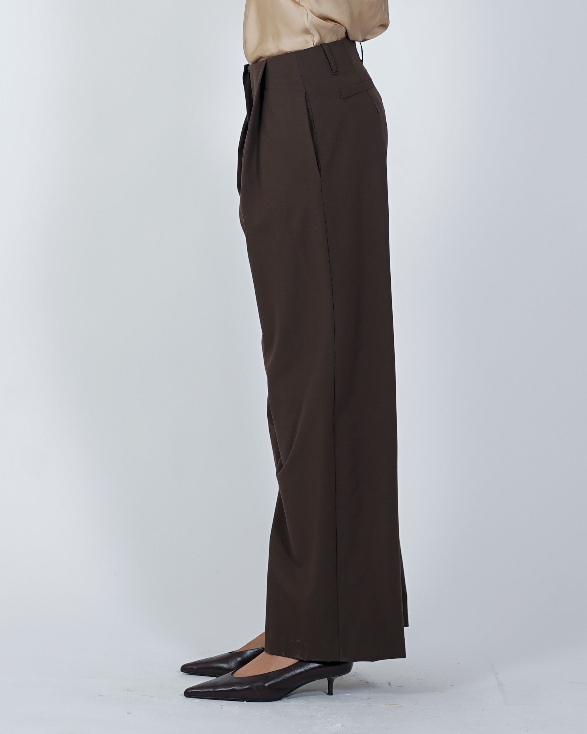 Pantaloni vita alta con pence vestibilità regular in gabardina stretch - Agostina