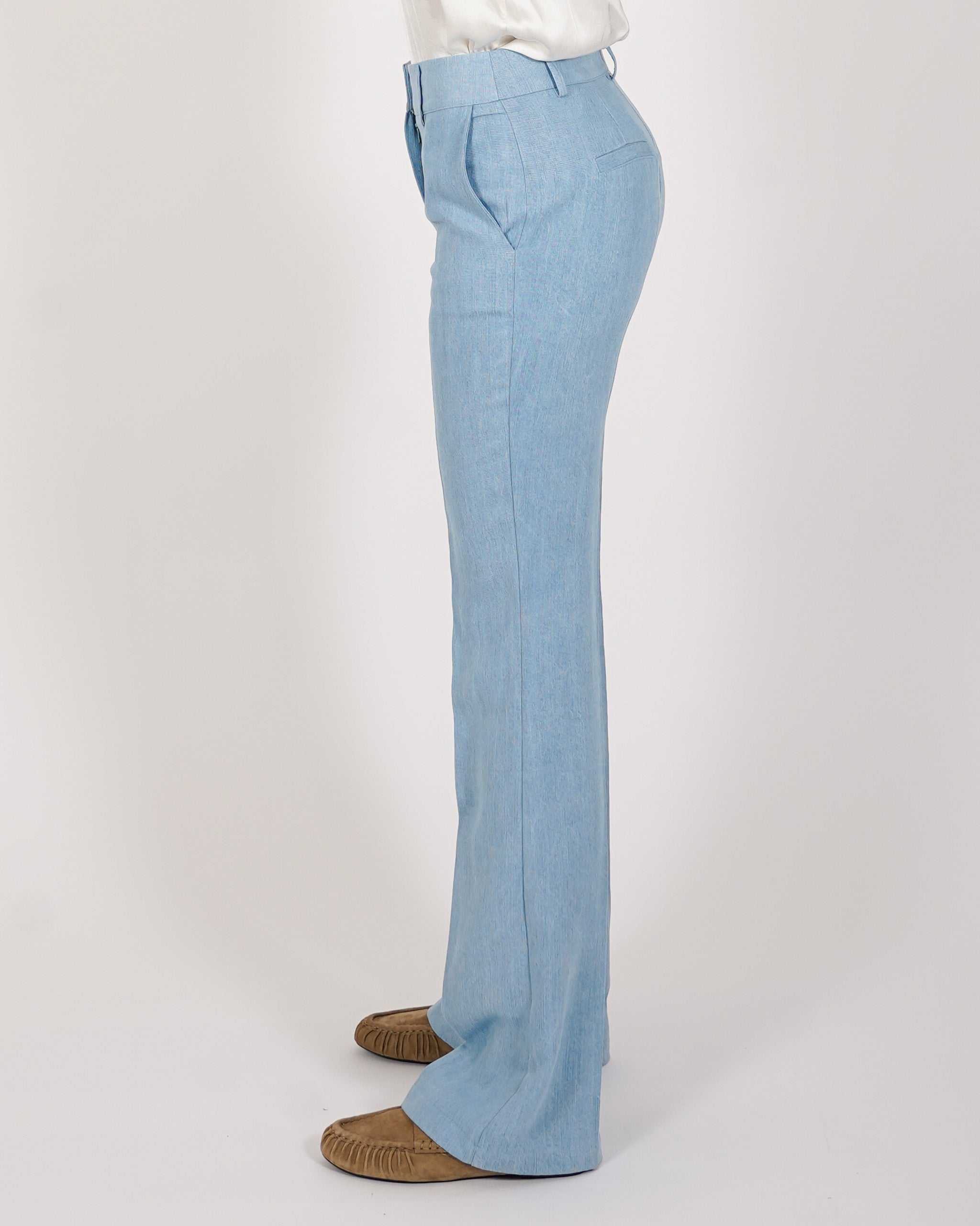 Jeans gamba larga con vita regolare in tessuto chambray - Fiera