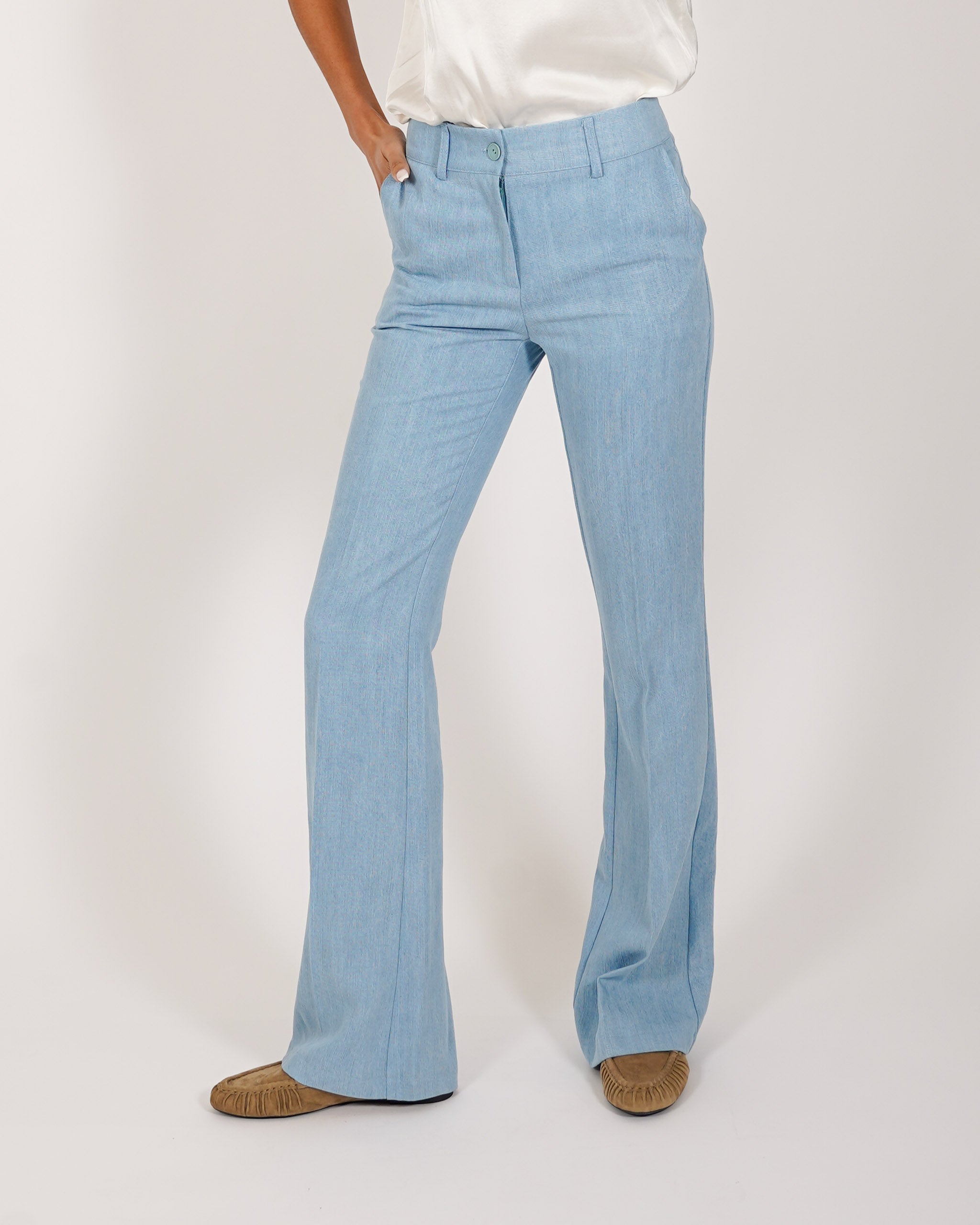 Jeans gamba larga con vita regolare in tessuto chambray - Fiera