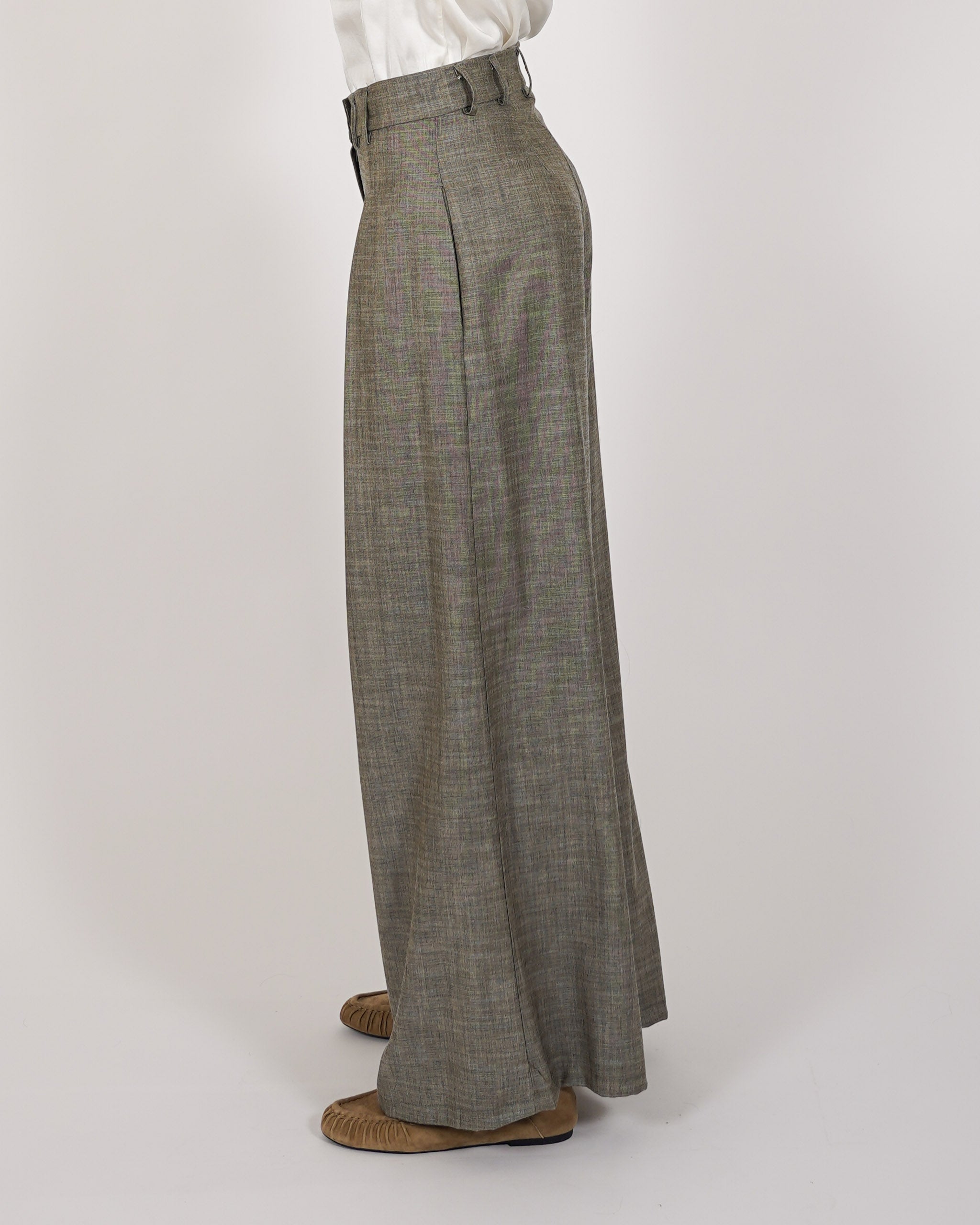 Pantaloni vita alta con pence e gamba larga in ecofibra - Formosa