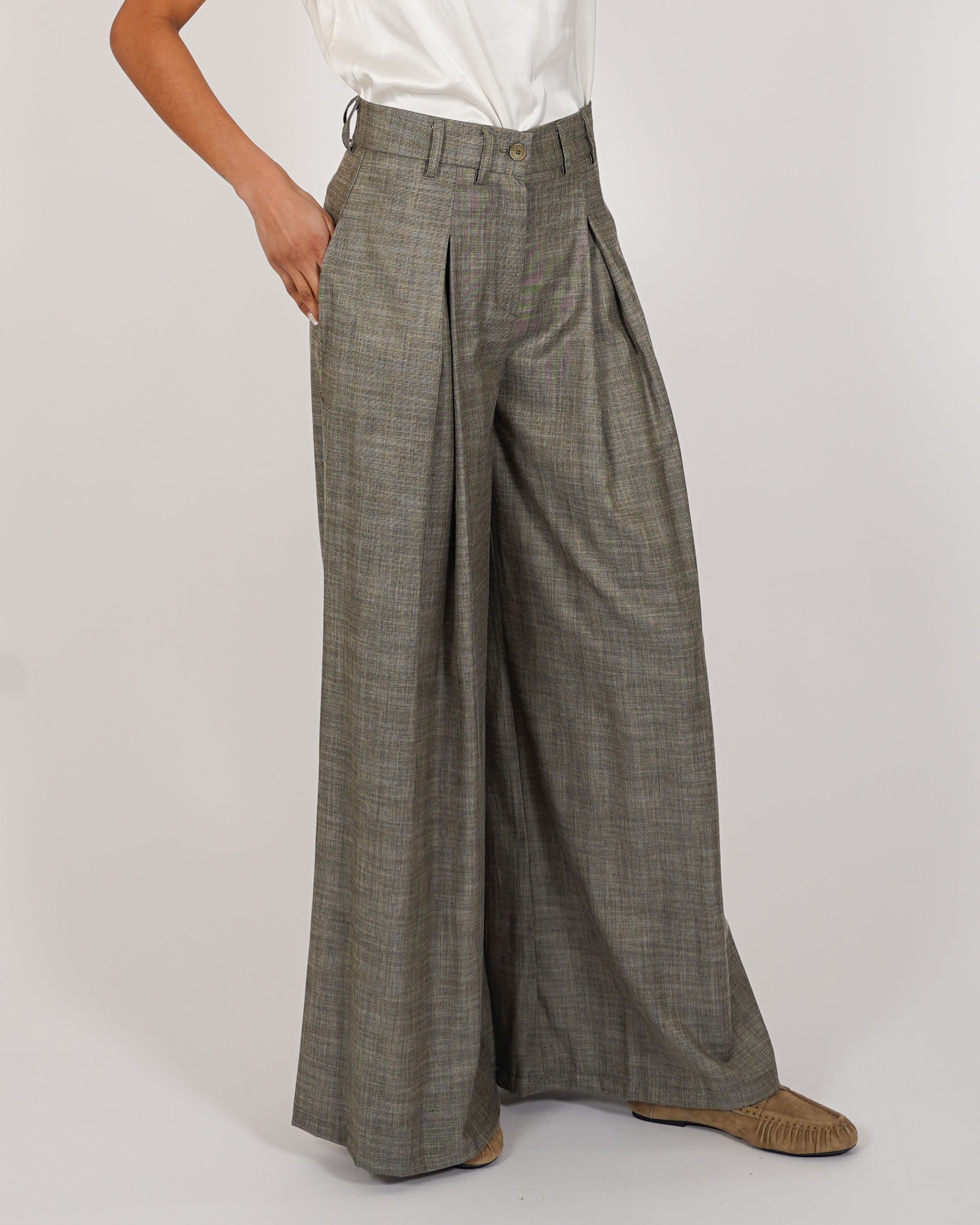 Pantaloni vita alta con pence e gamba larga in ecofibra - Formosa