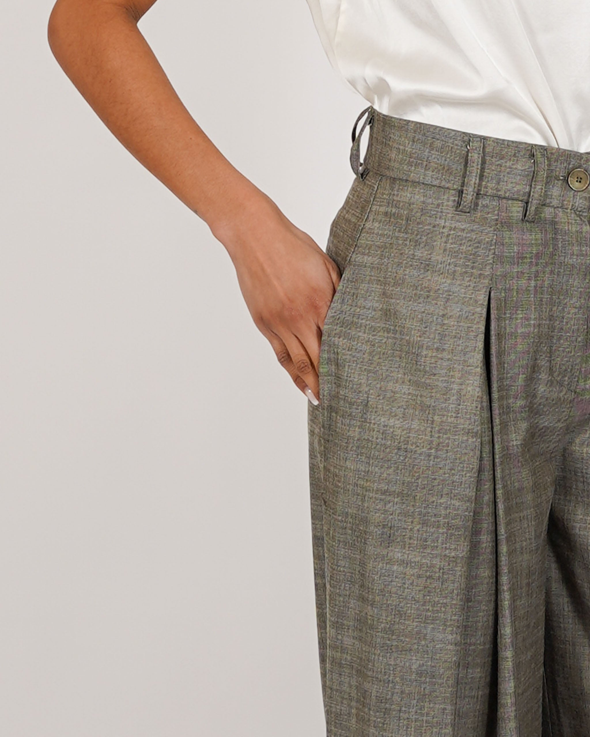 Pantaloni vita alta con pence e gamba larga in ecofibra - Formosa