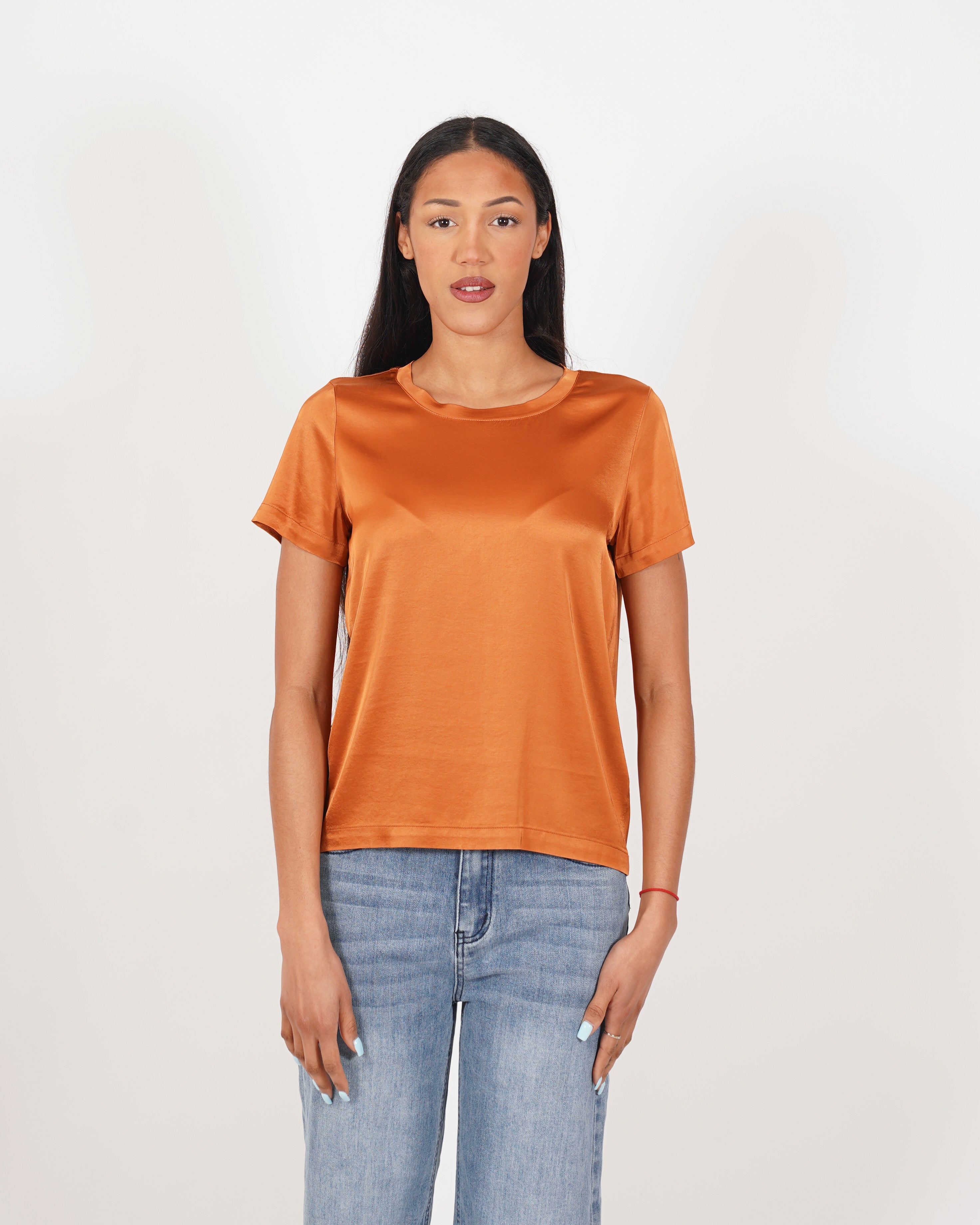 Blusa girocollo mezza manica in raso - Rewill