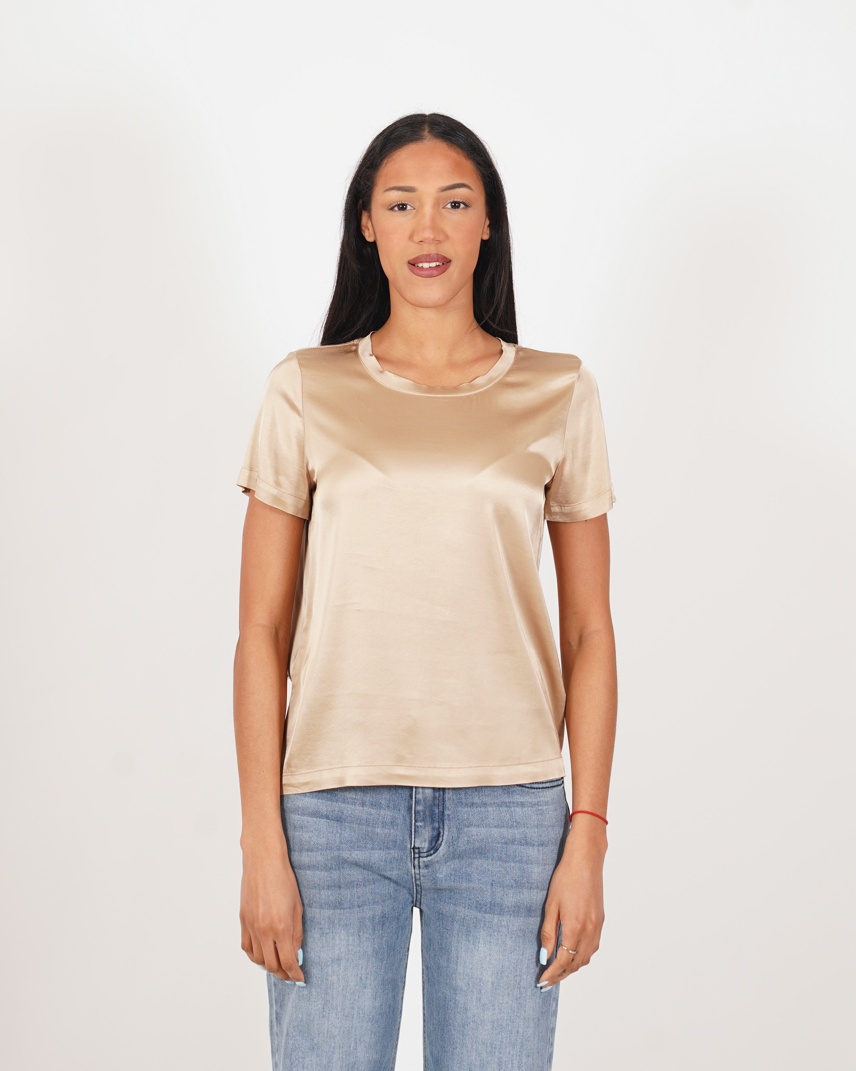 Blusa girocollo mezza manica in raso - Rewill