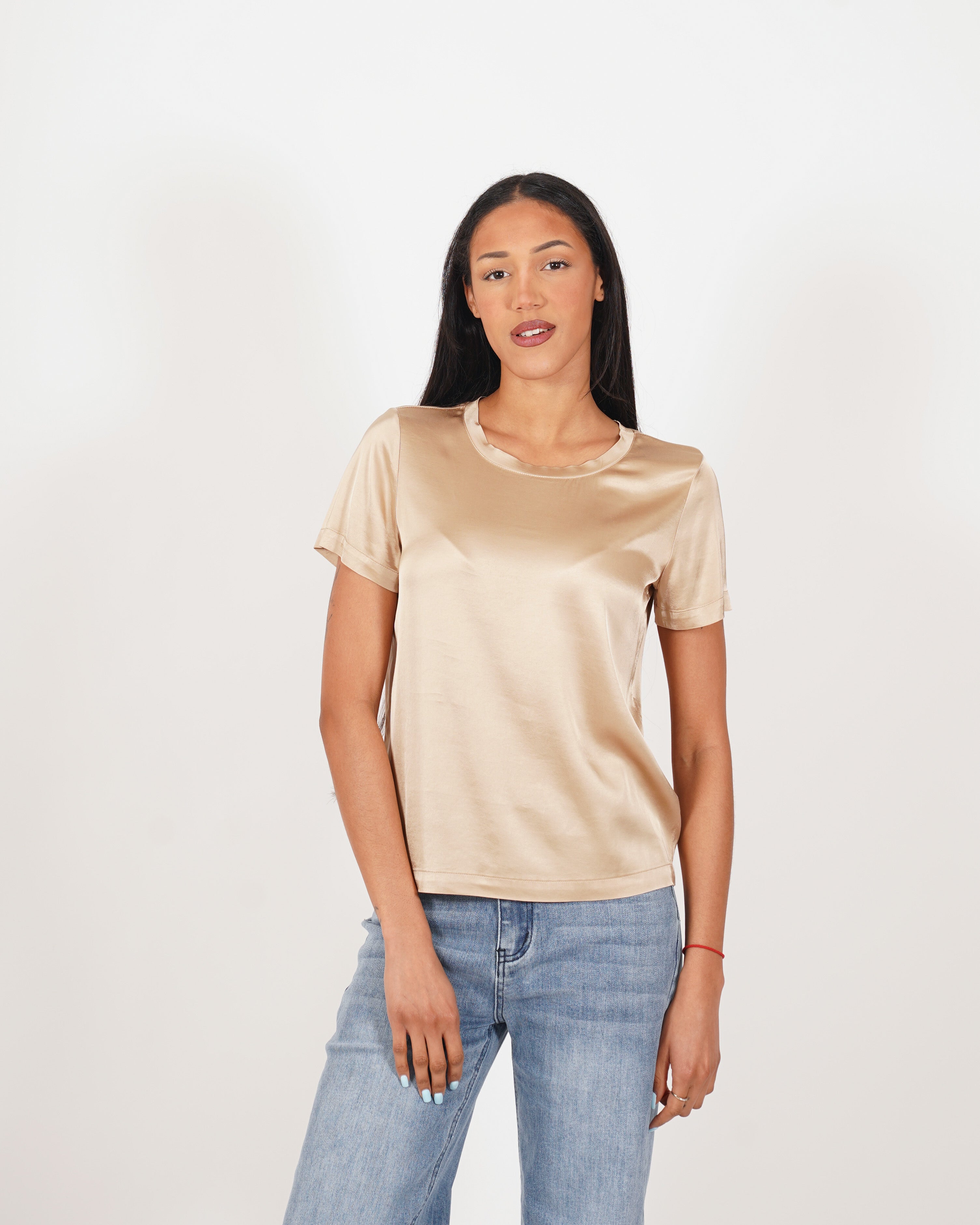 Blusa girocollo mezza manica in raso - Rewill