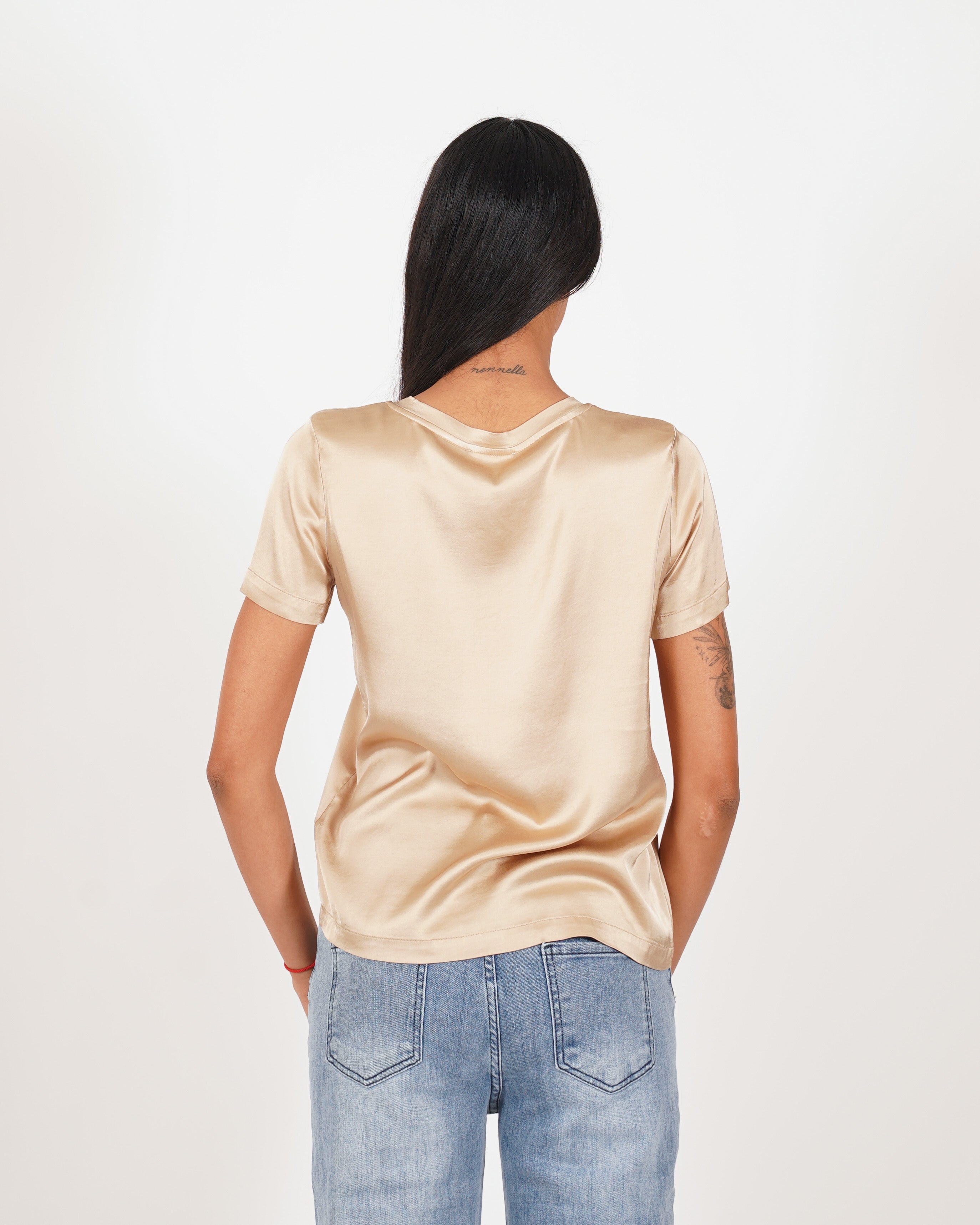 Blusa girocollo mezza manica in raso - Rewill