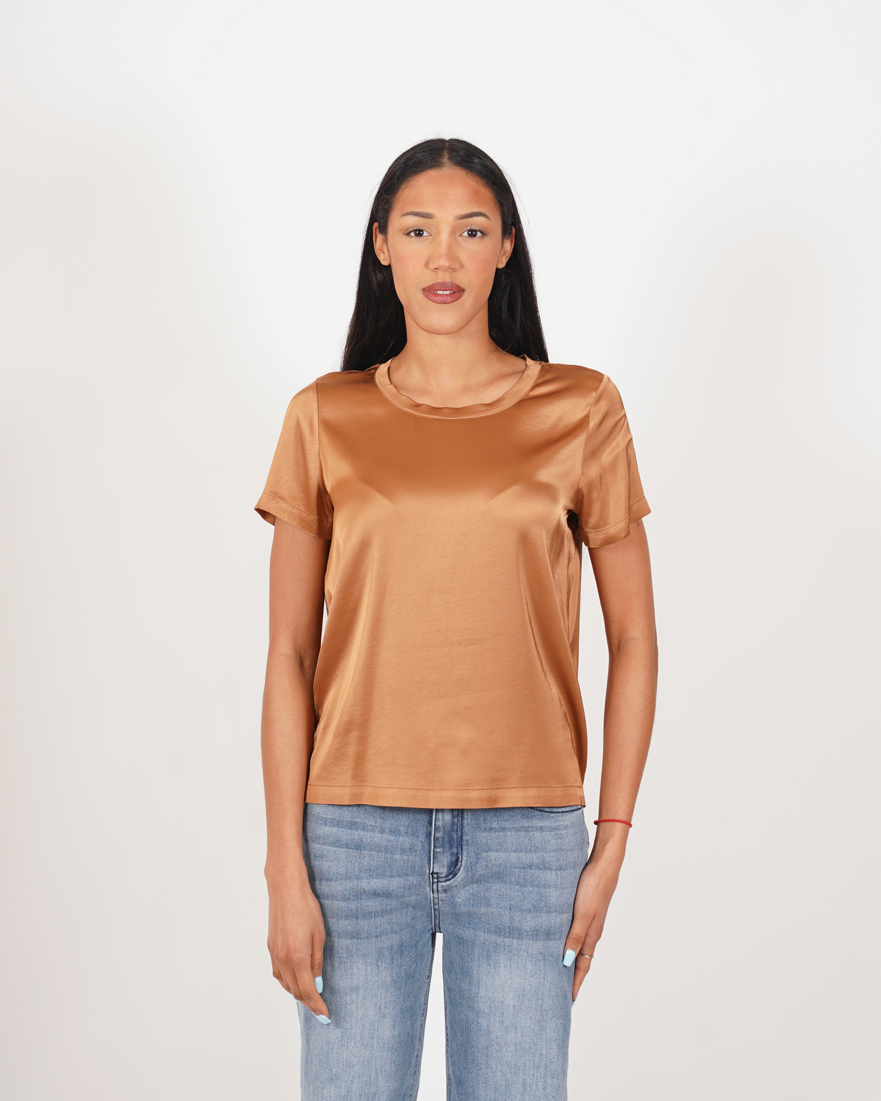 Blusa girocollo mezza manica in raso - Rewill