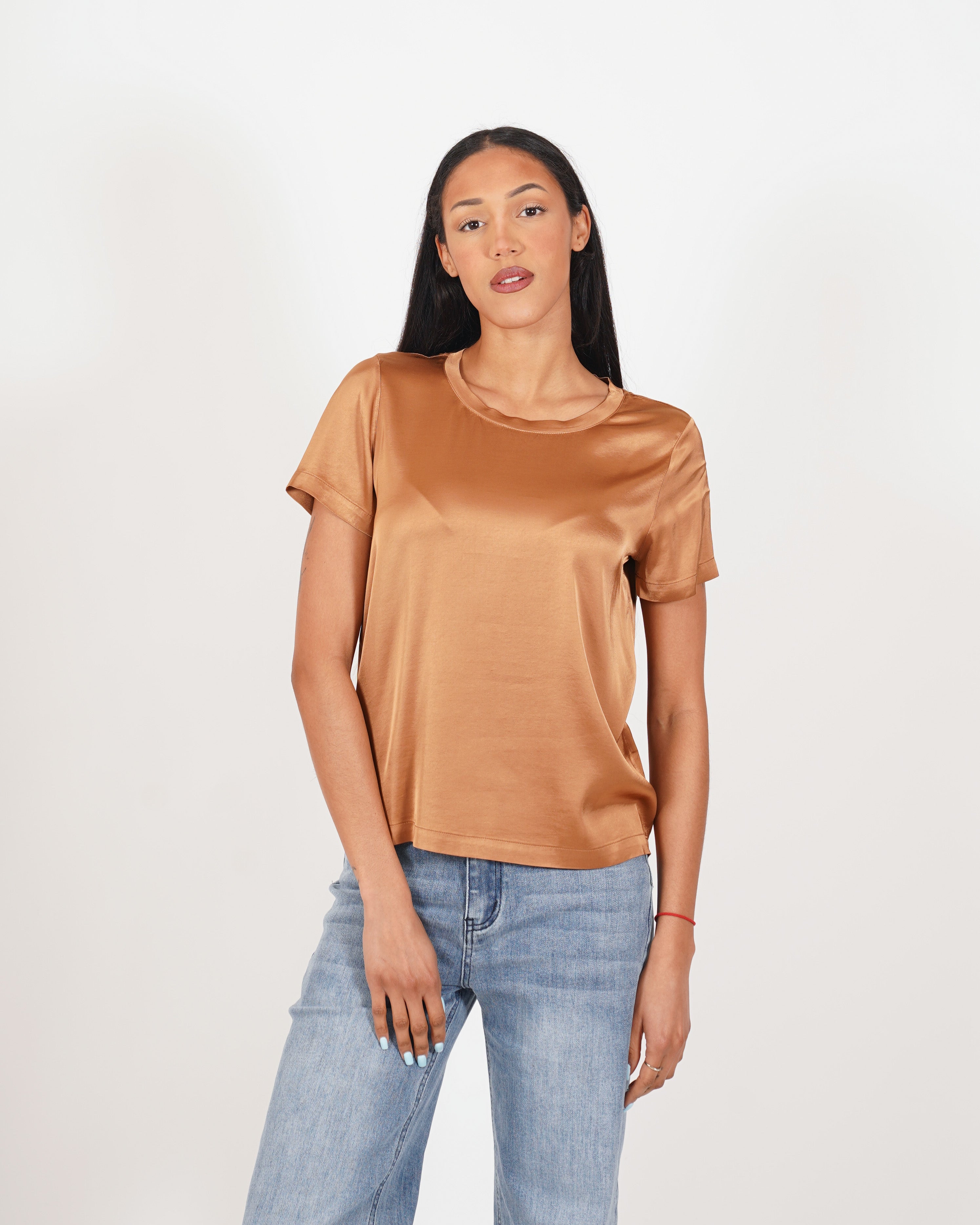 Blusa girocollo mezza manica in raso - Rewill