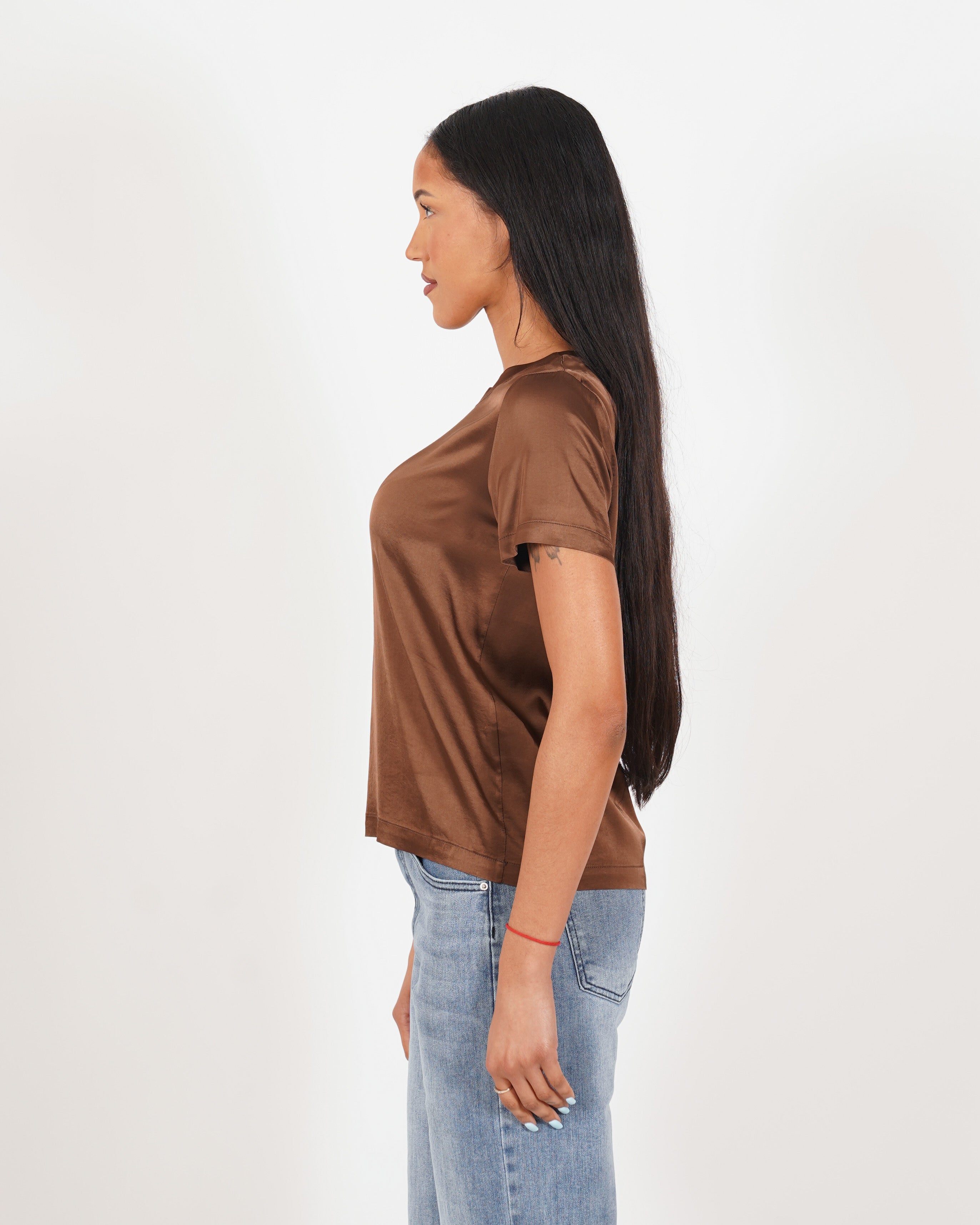 Blusa girocollo mezza manica in raso - Rewill