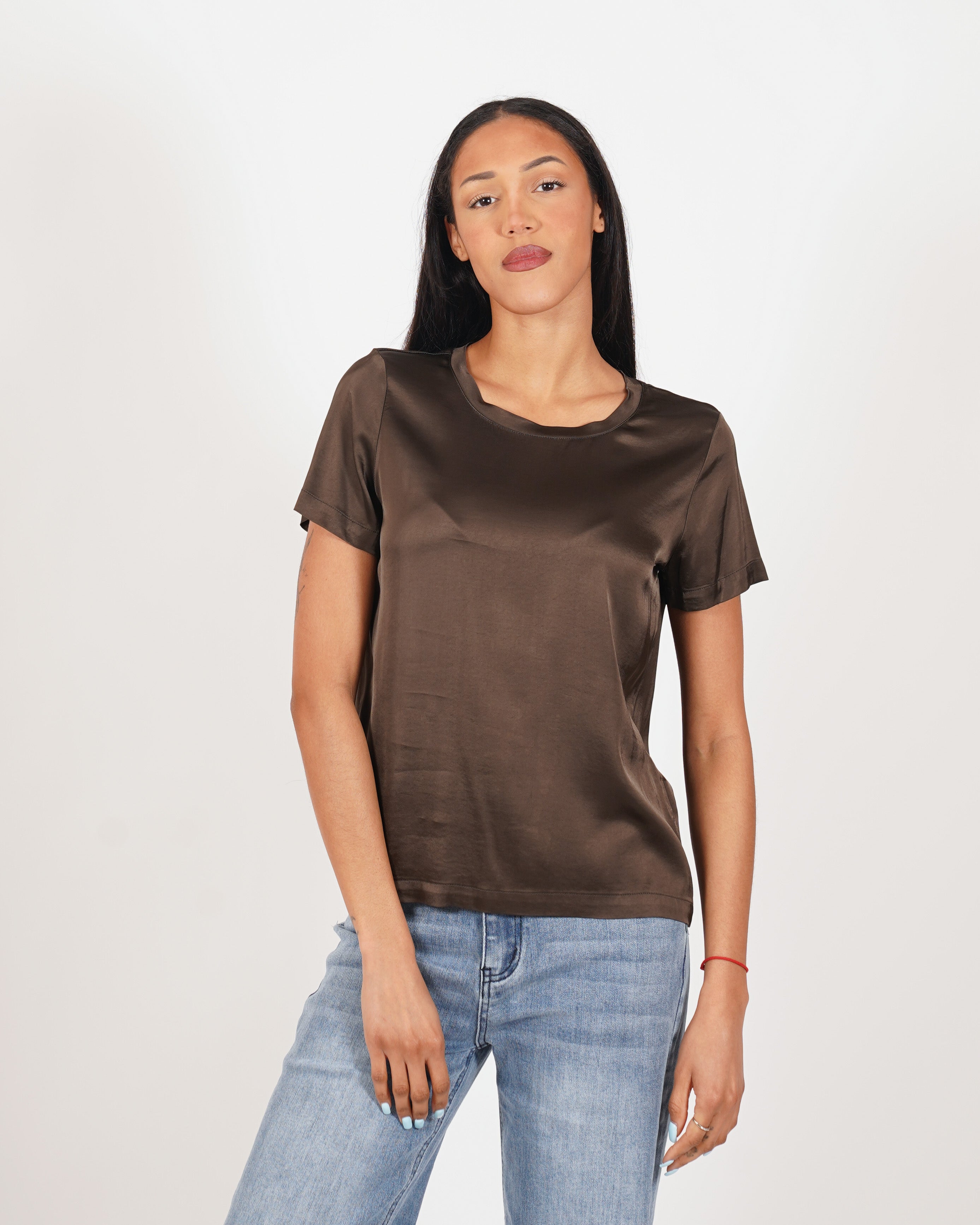 Blusa girocollo mezza manica in raso - Rewill