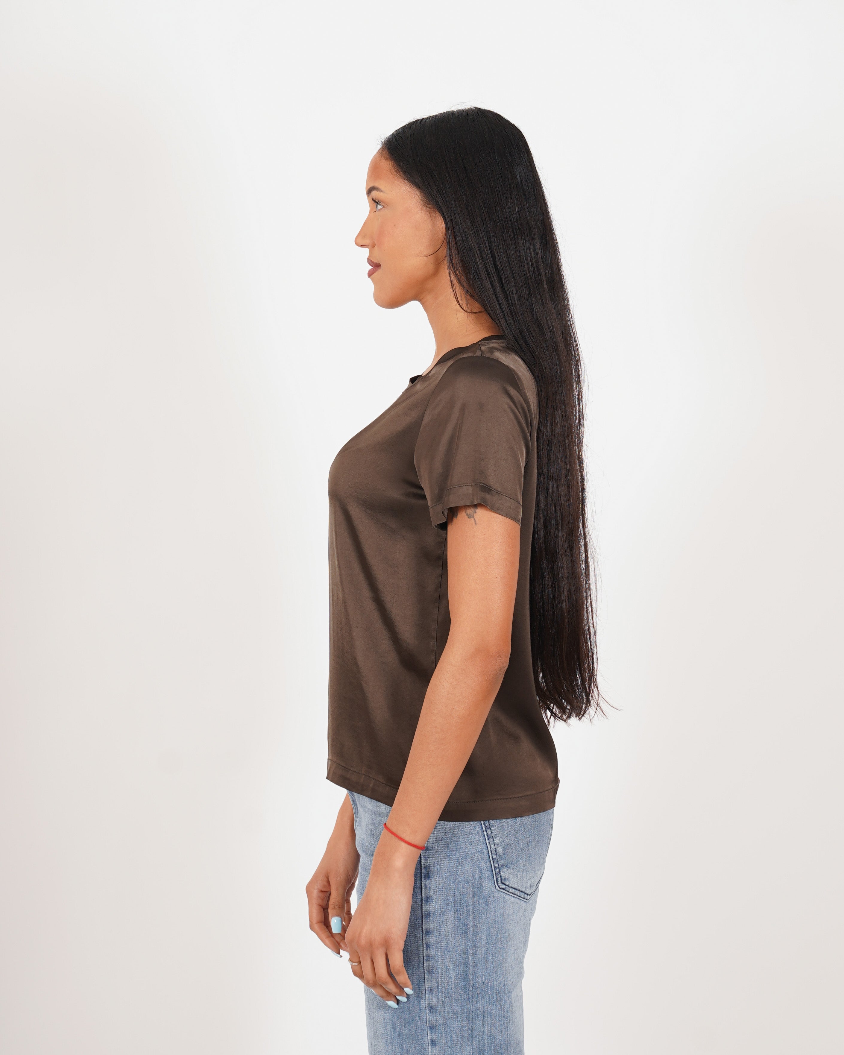 Blusa girocollo mezza manica in raso - Rewill