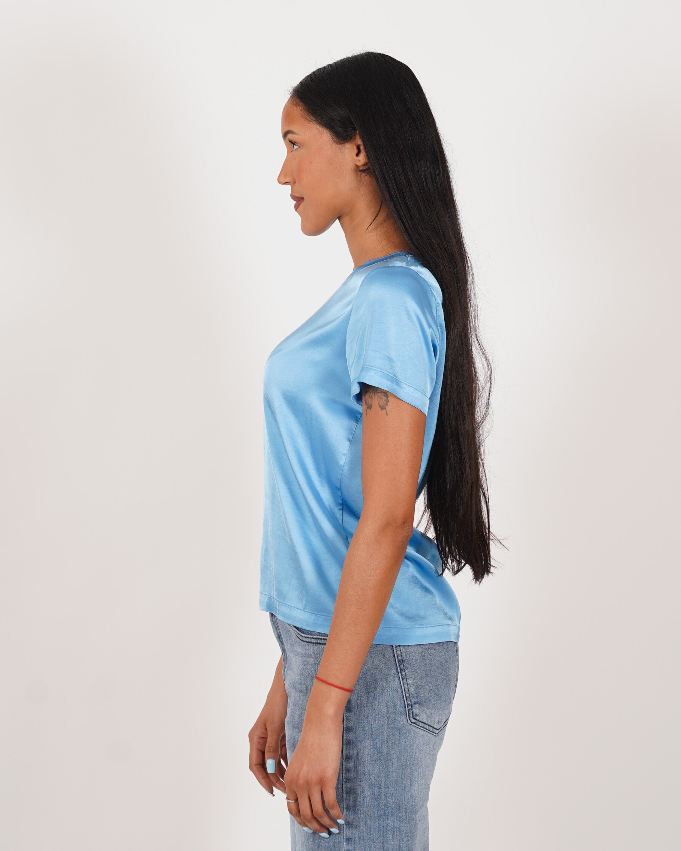 Blusa girocollo mezza manica in raso - Rewill