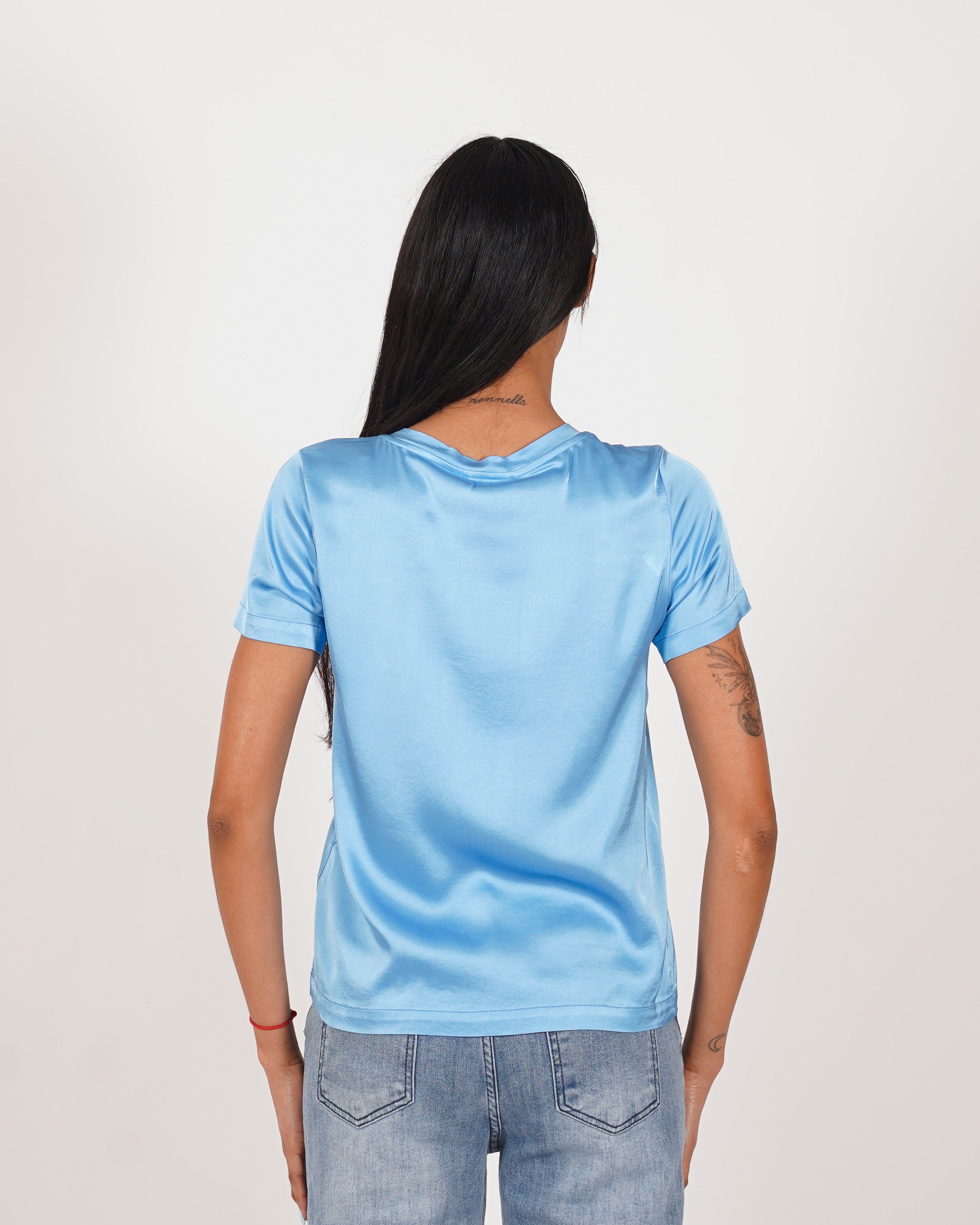 Blusa girocollo mezza manica in raso - Rewill