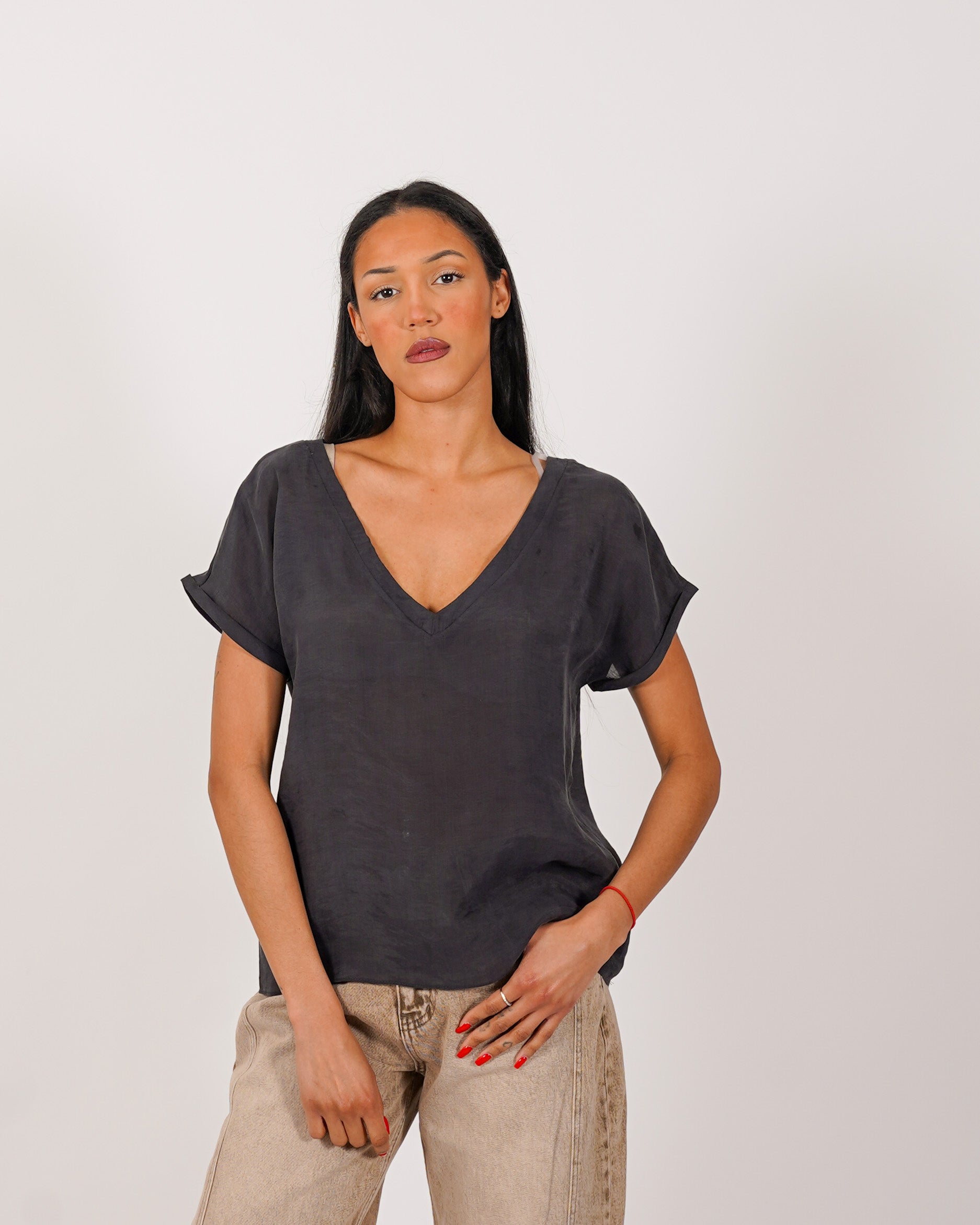 Shirt scollo a v in tessuto lyocell - Bartola