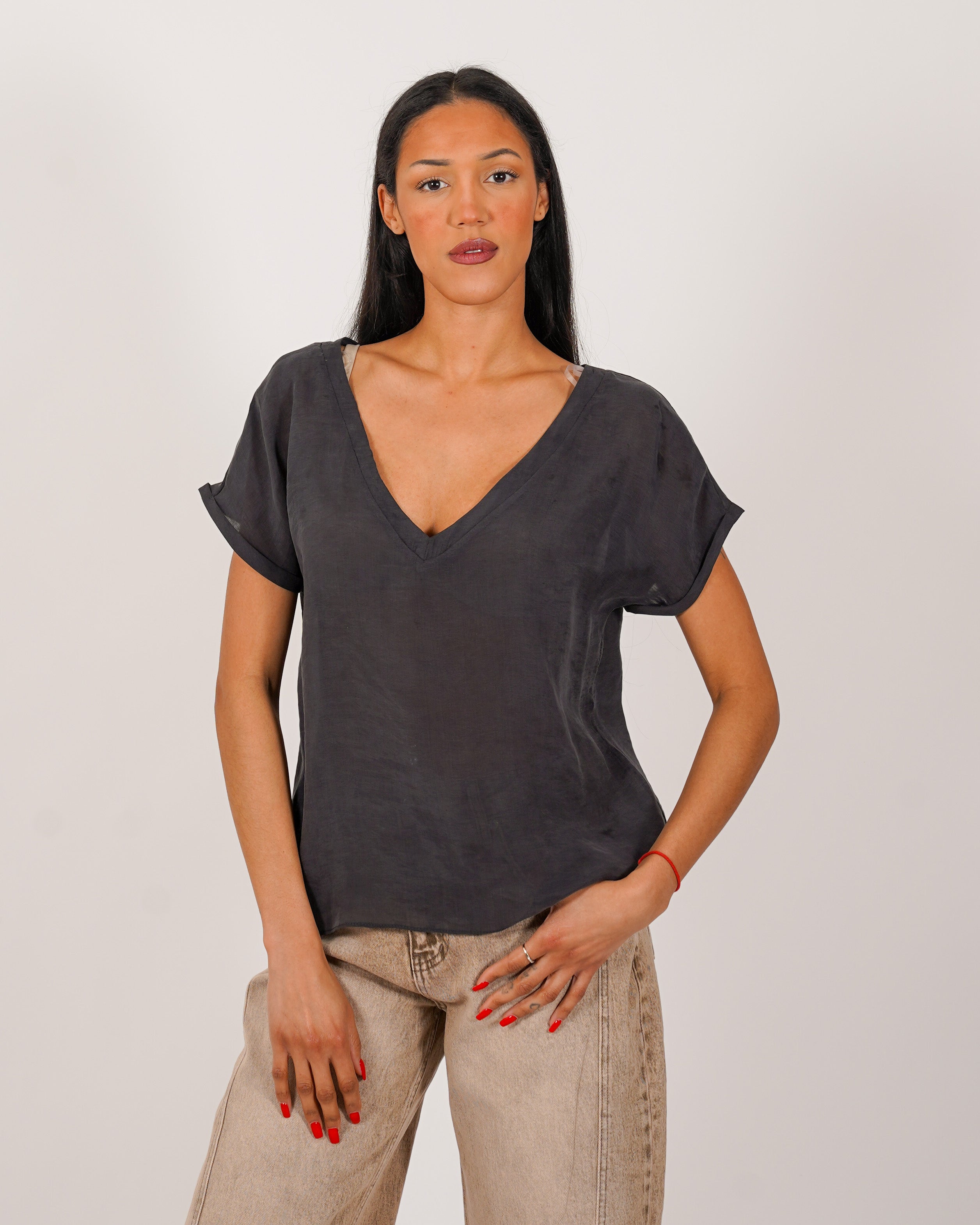 Shirt scollo a v in tessuto lyocell - Bartola