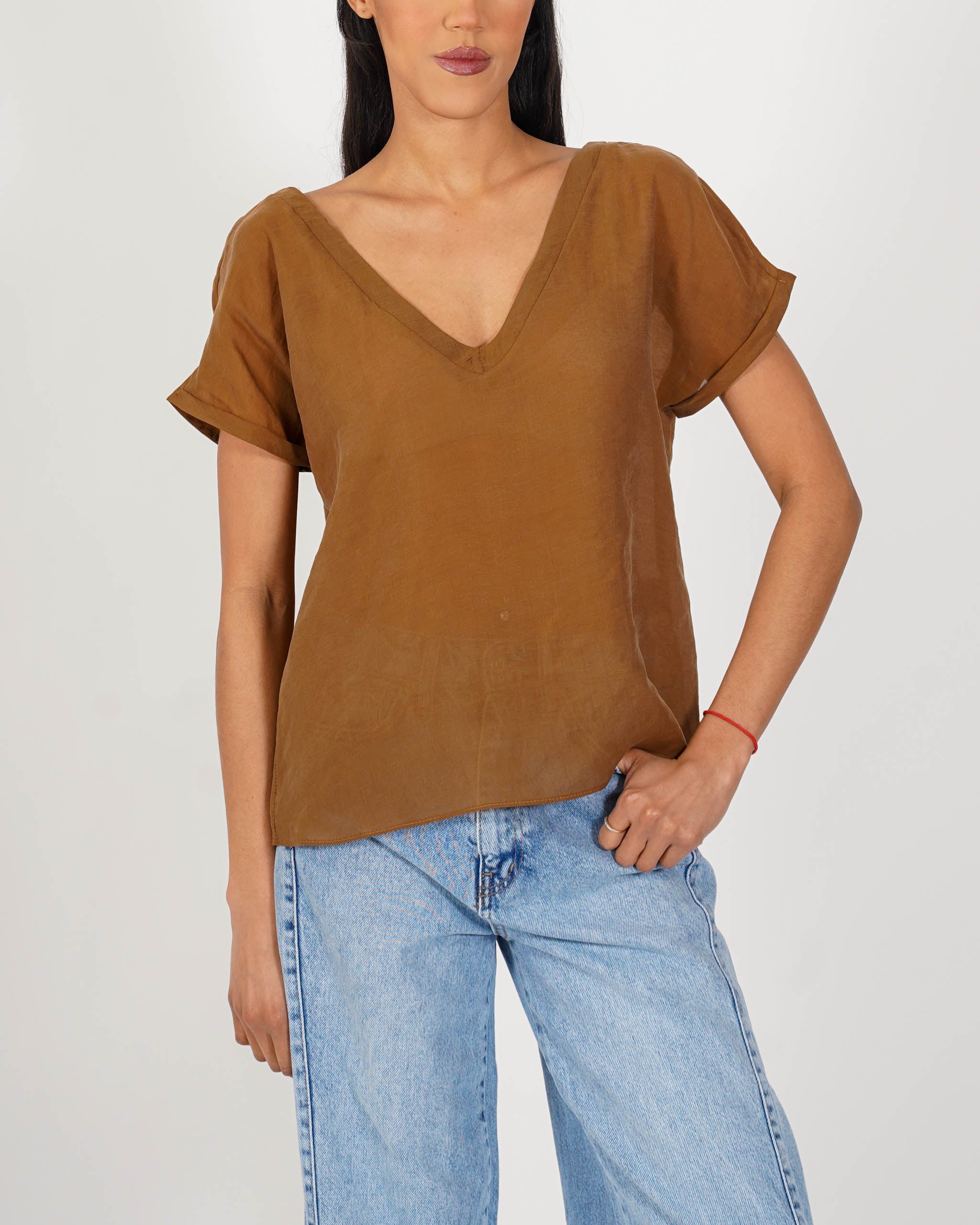 Shirt scollo a v in tessuto lyocell - Bartola