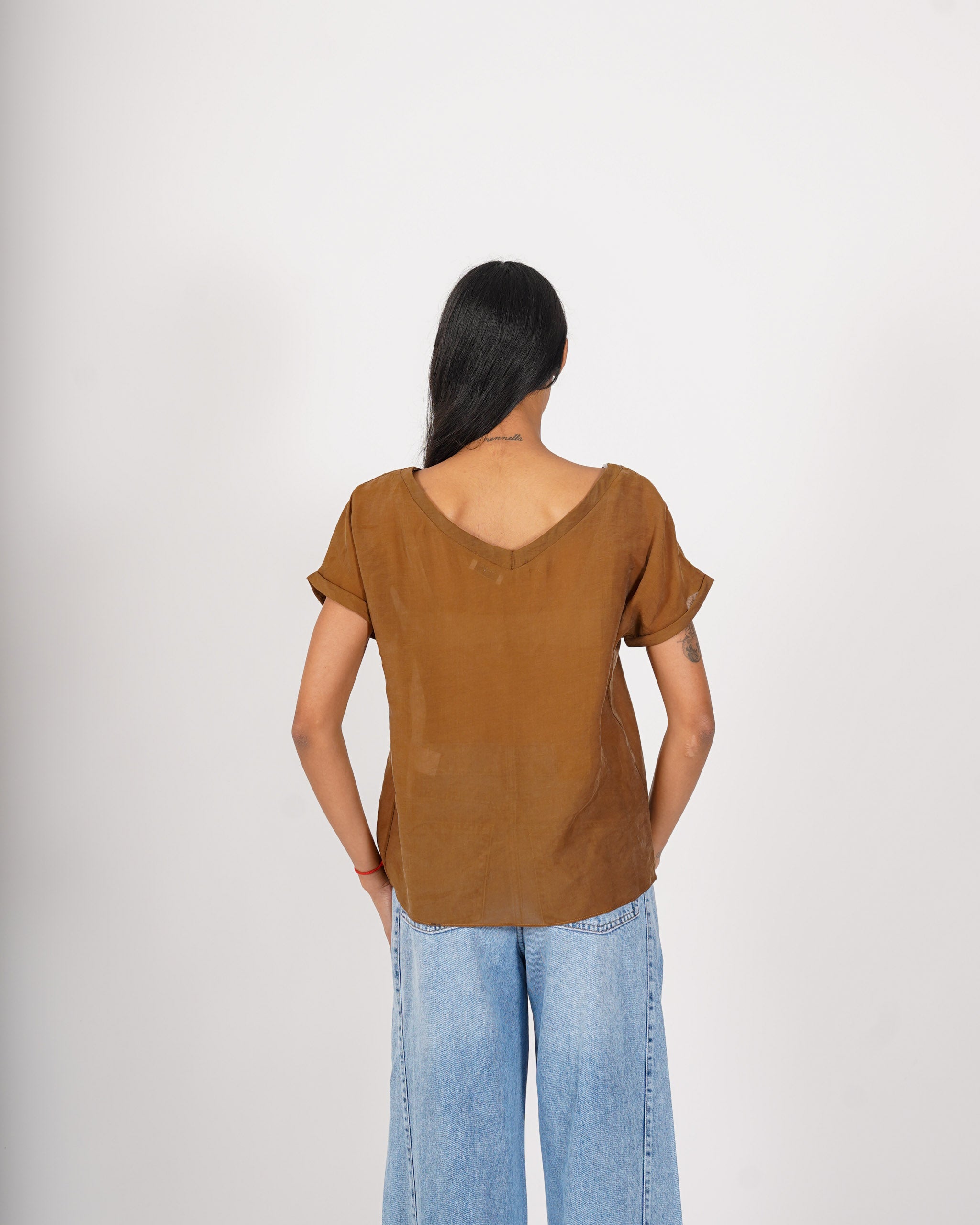 Shirt scollo a v in tessuto lyocell - Bartola