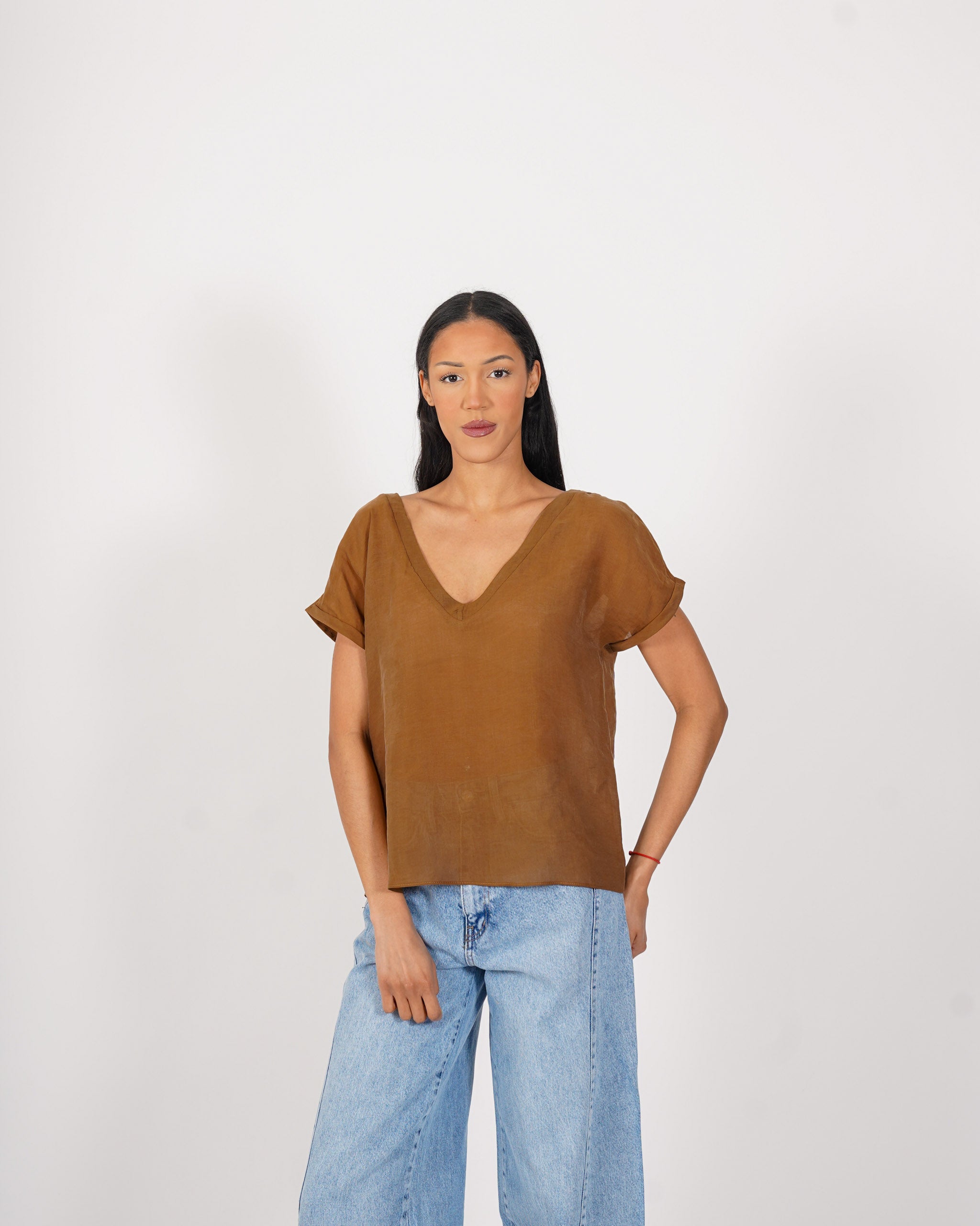 Shirt scollo a v in tessuto lyocell - Bartola