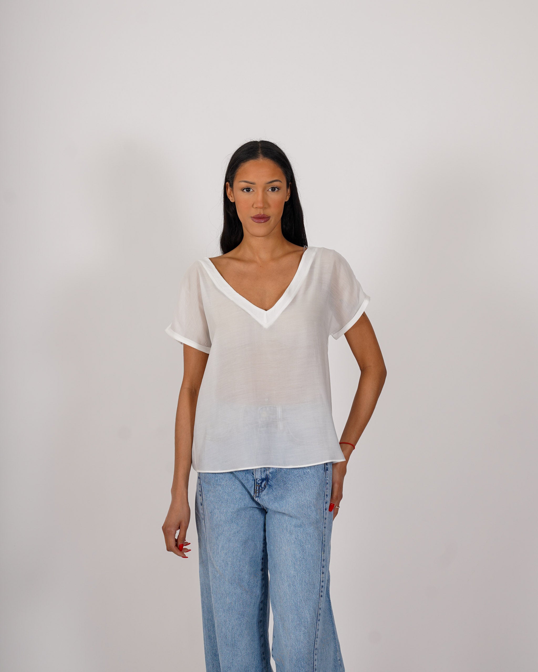 Shirt scollo a v in tessuto lyocell - Bartola