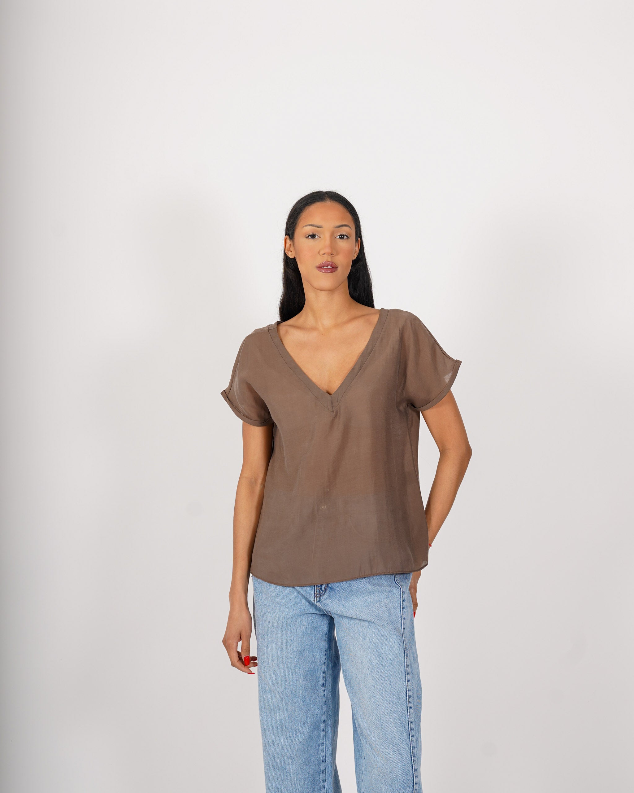 Shirt scollo a v in tessuto lyocell - Bartola