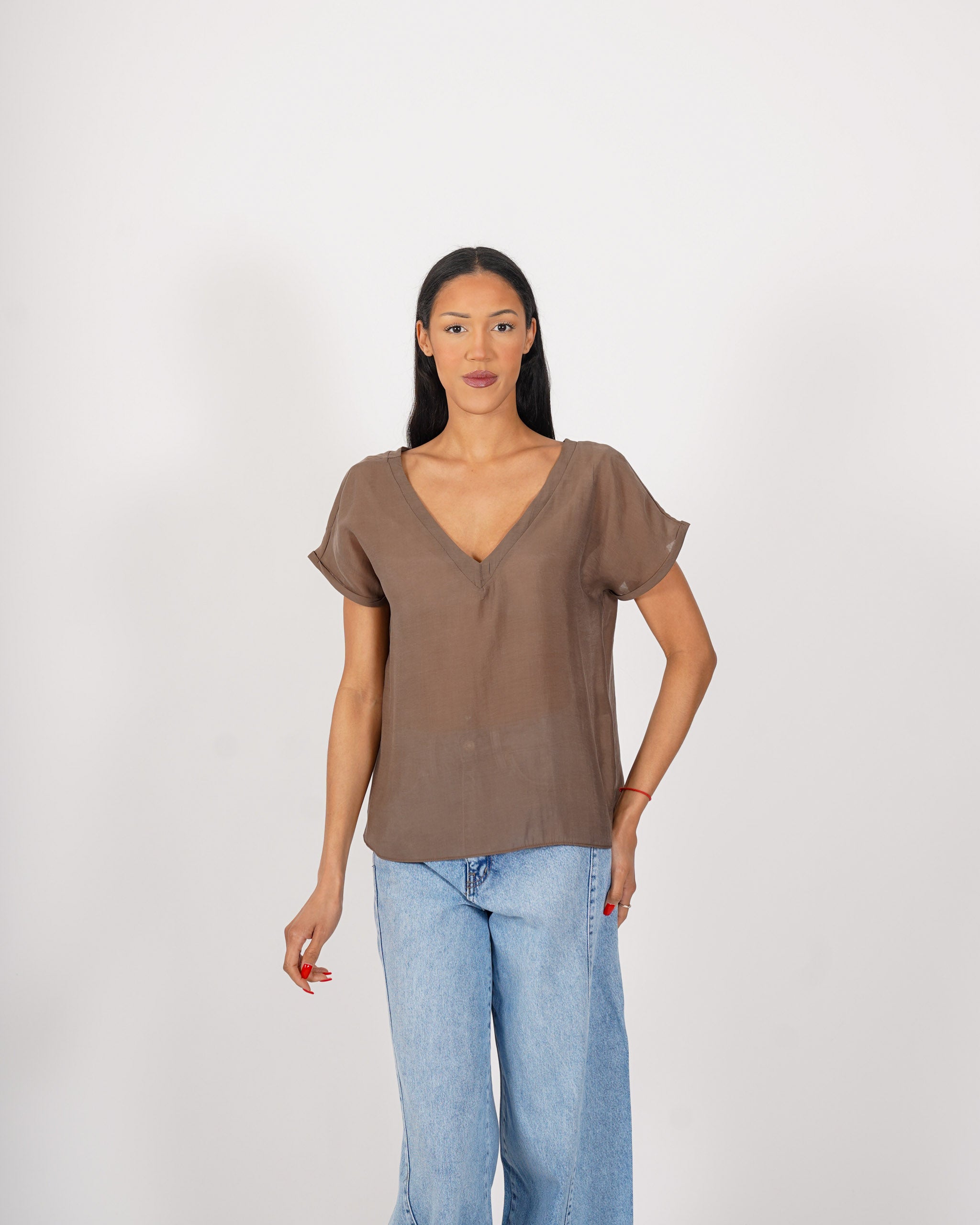 Shirt scollo a v in tessuto lyocell - Bartola
