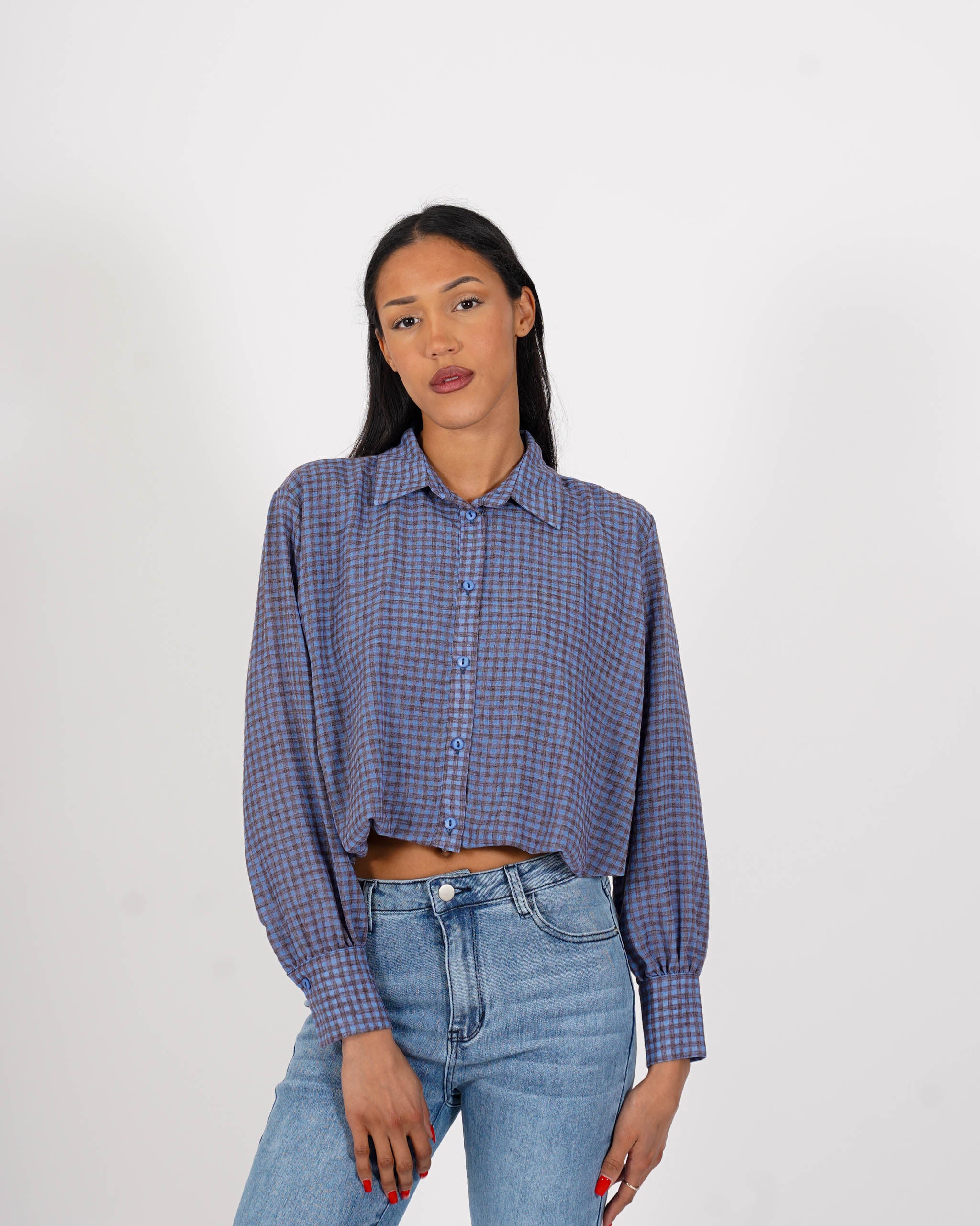Camicia cropped stampa quadri - Bengasia