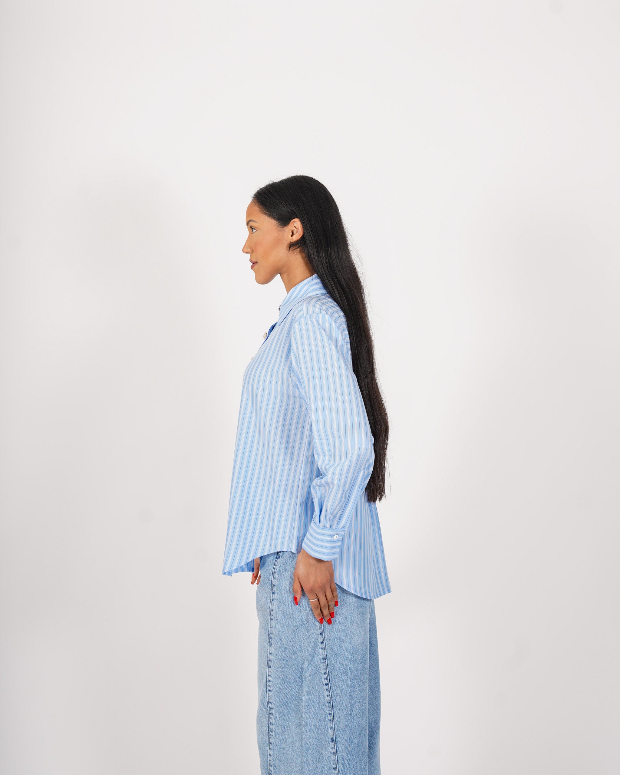 Camicia rigata con bottoni oro - Pacata