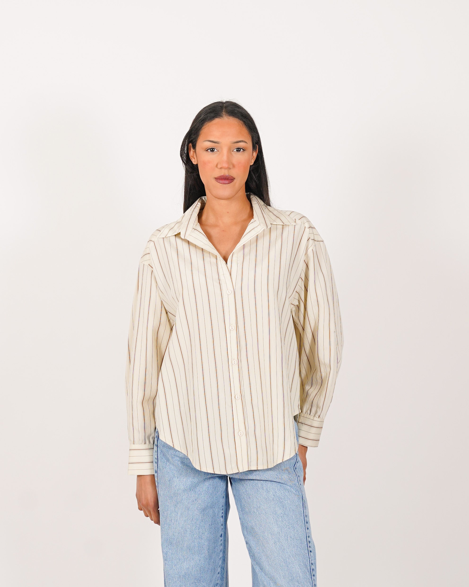 Camicia over rigata manica lunga - Bianchina