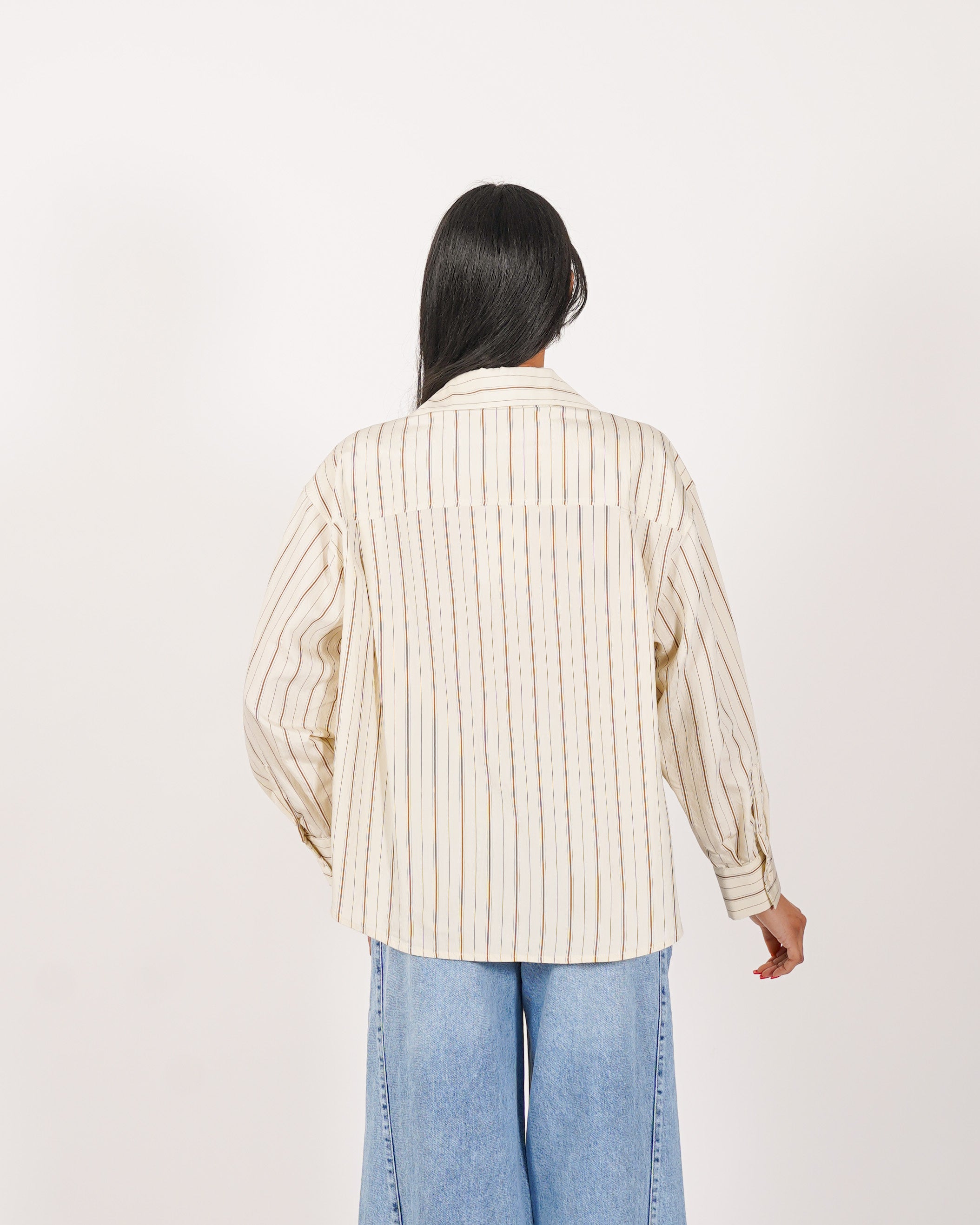 Camicia over rigata manica lunga - Bianchina