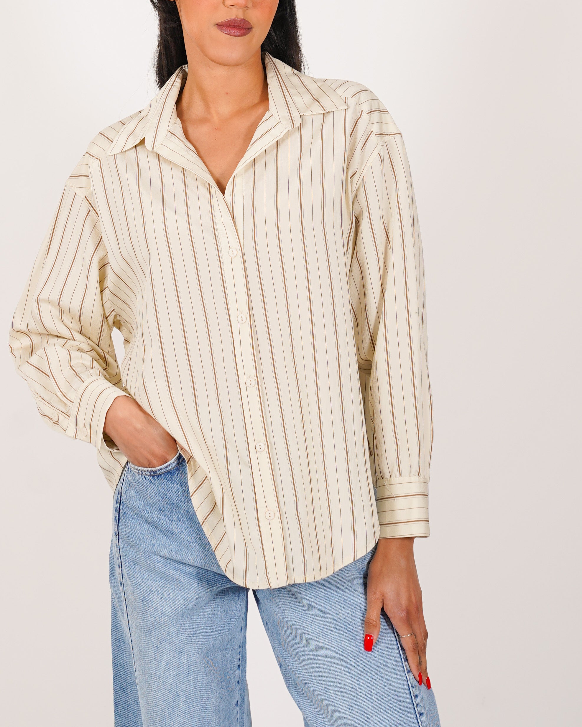 Camicia over rigata manica lunga - Bianchina