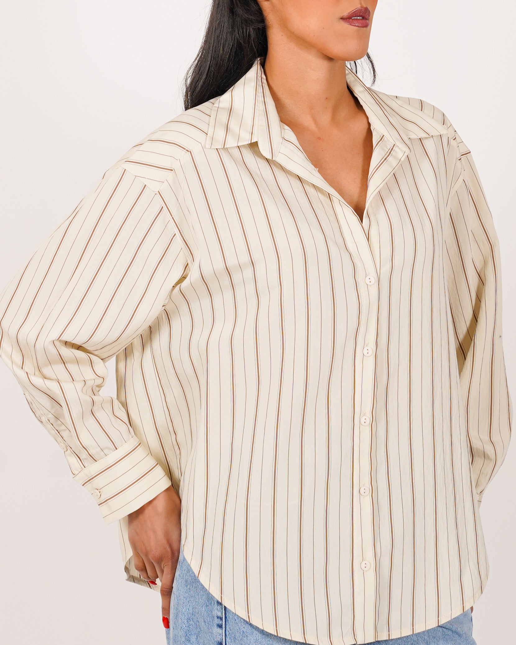 Camicia over rigata manica lunga - Bianchina