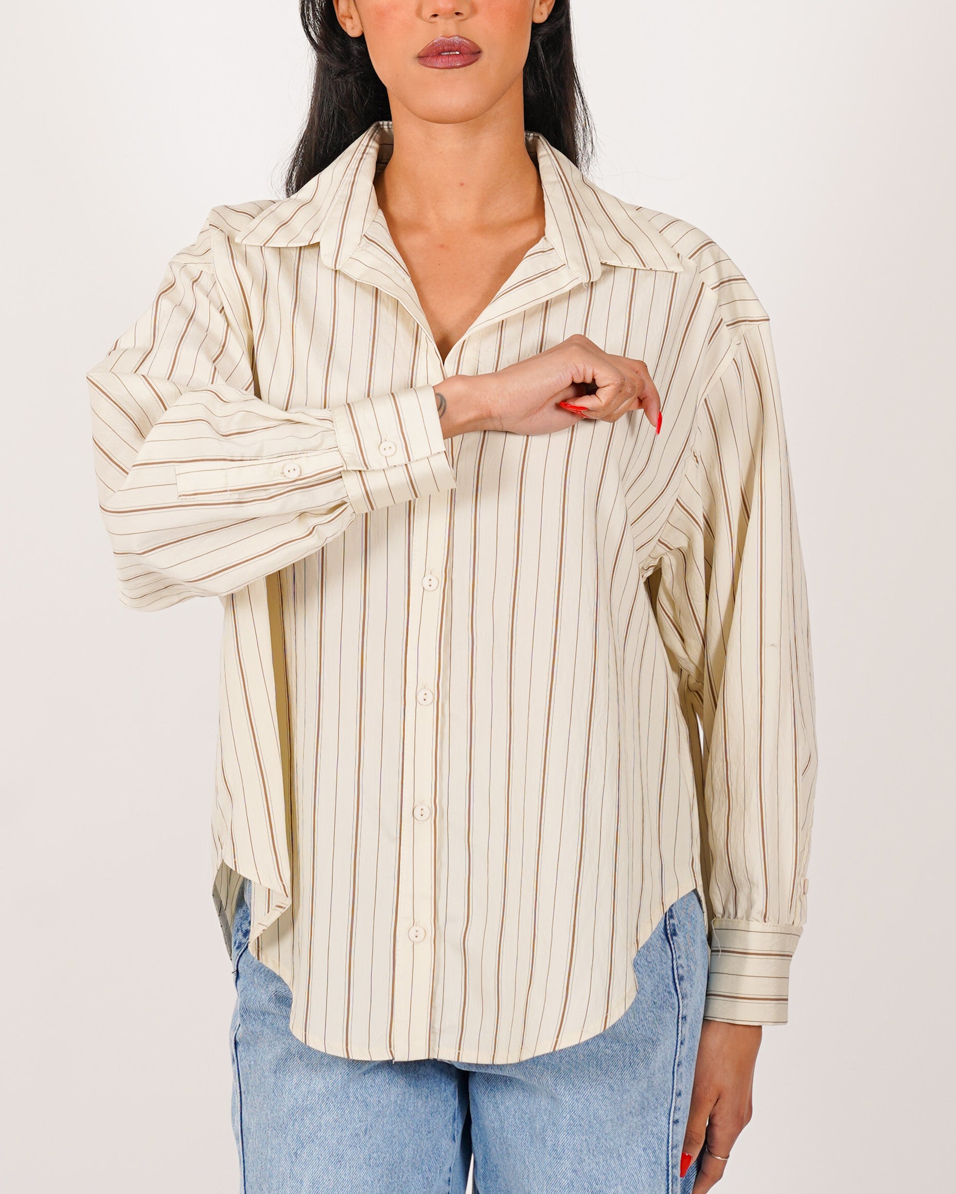 Camicia over rigata manica lunga - Bianchina