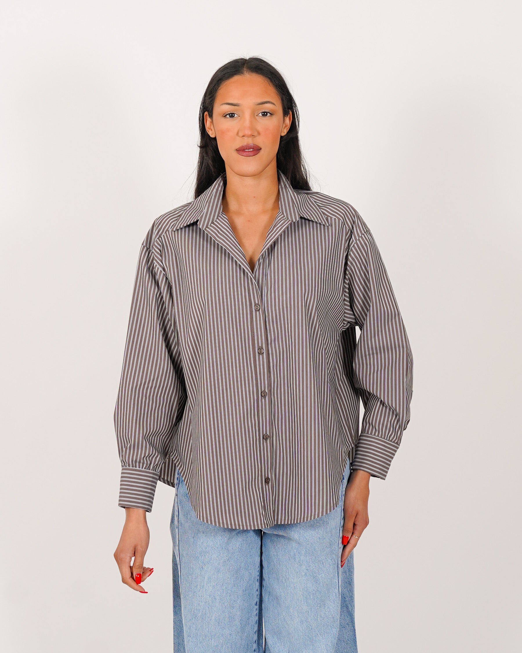 Camicia over rigata manica lunga - Bianchina