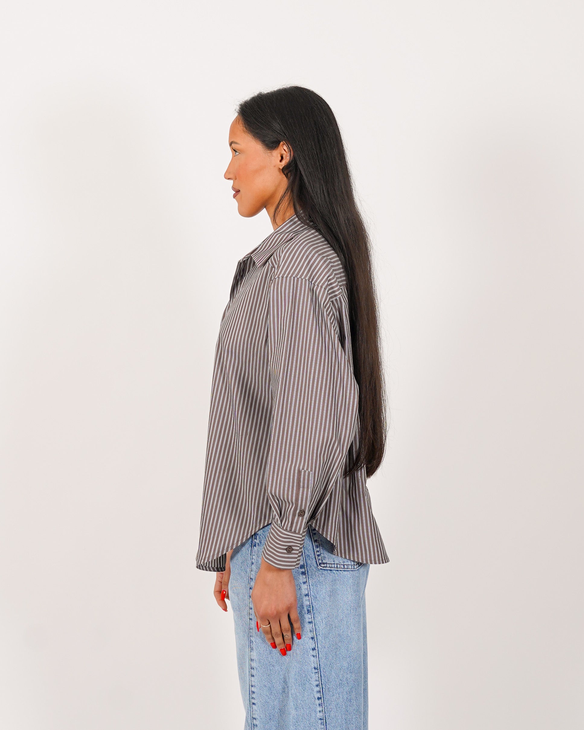 Camicia over rigata manica lunga - Bianchina