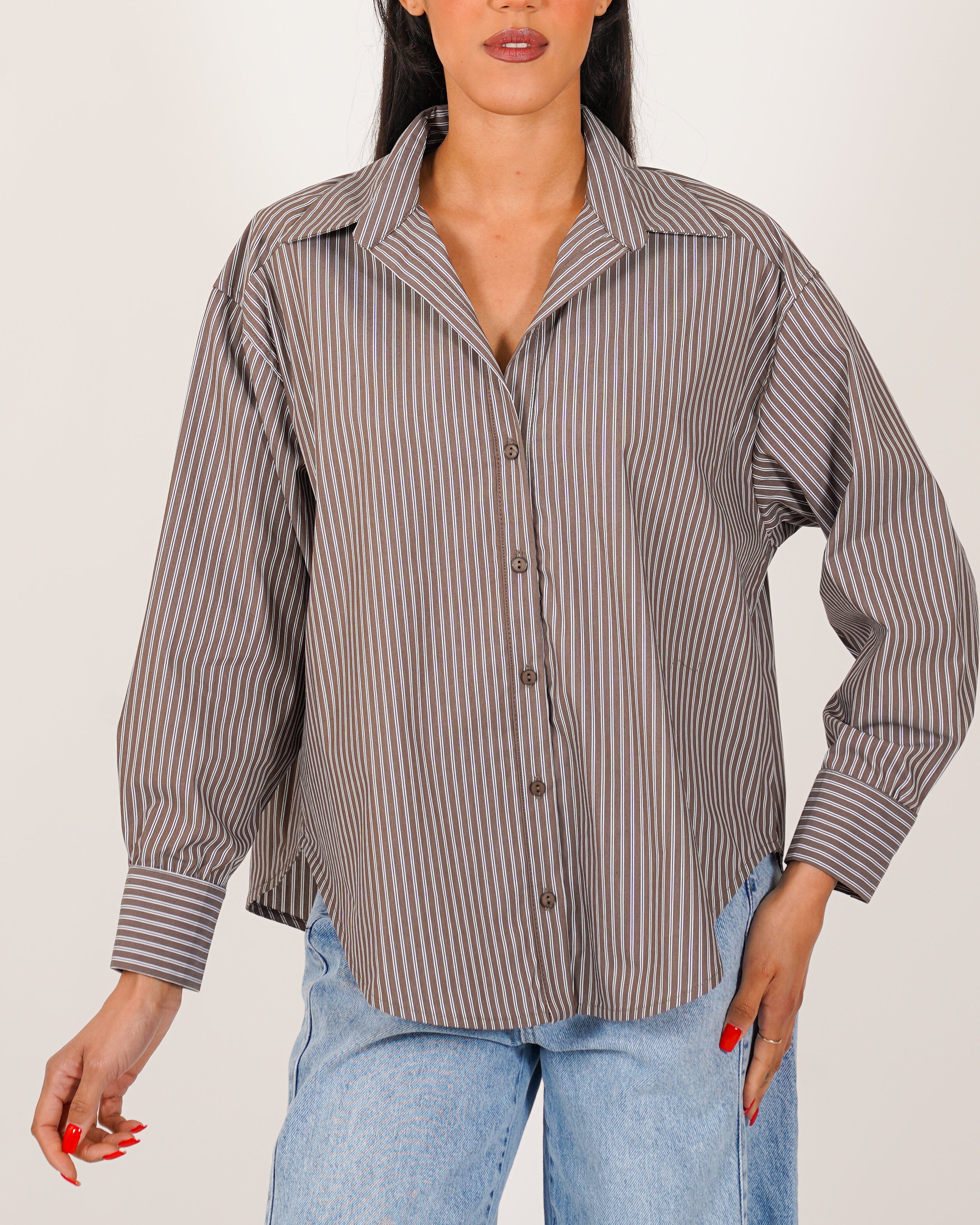 Camicia over rigata manica lunga - Bianchina